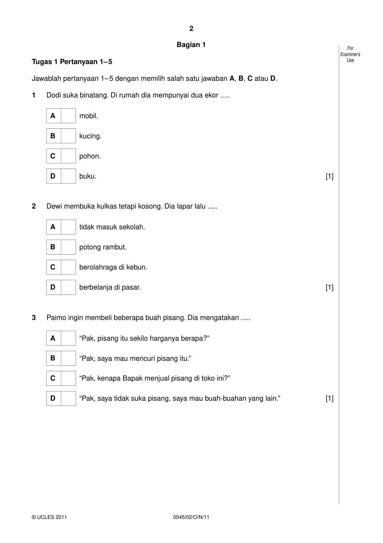 Cambridge IGCSE Indonesian - Foreign Language 0545 2011 Oct/Nov Paper 2 · Variant 1 question paper, page 2 of 16