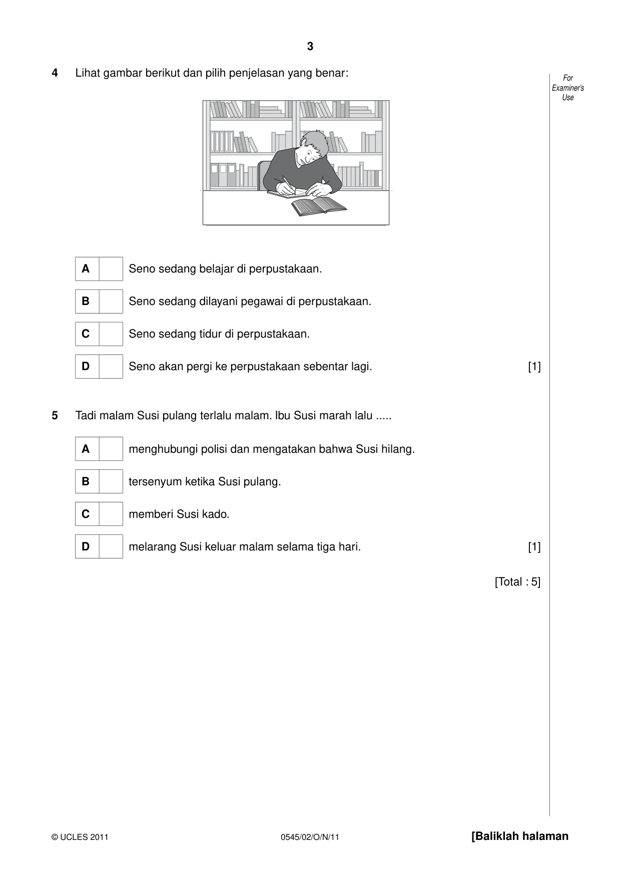 Cambridge IGCSE Indonesian - Foreign Language 0545 2011 Oct/Nov Paper 2 · Variant 1 question paper, page 3 of 16
