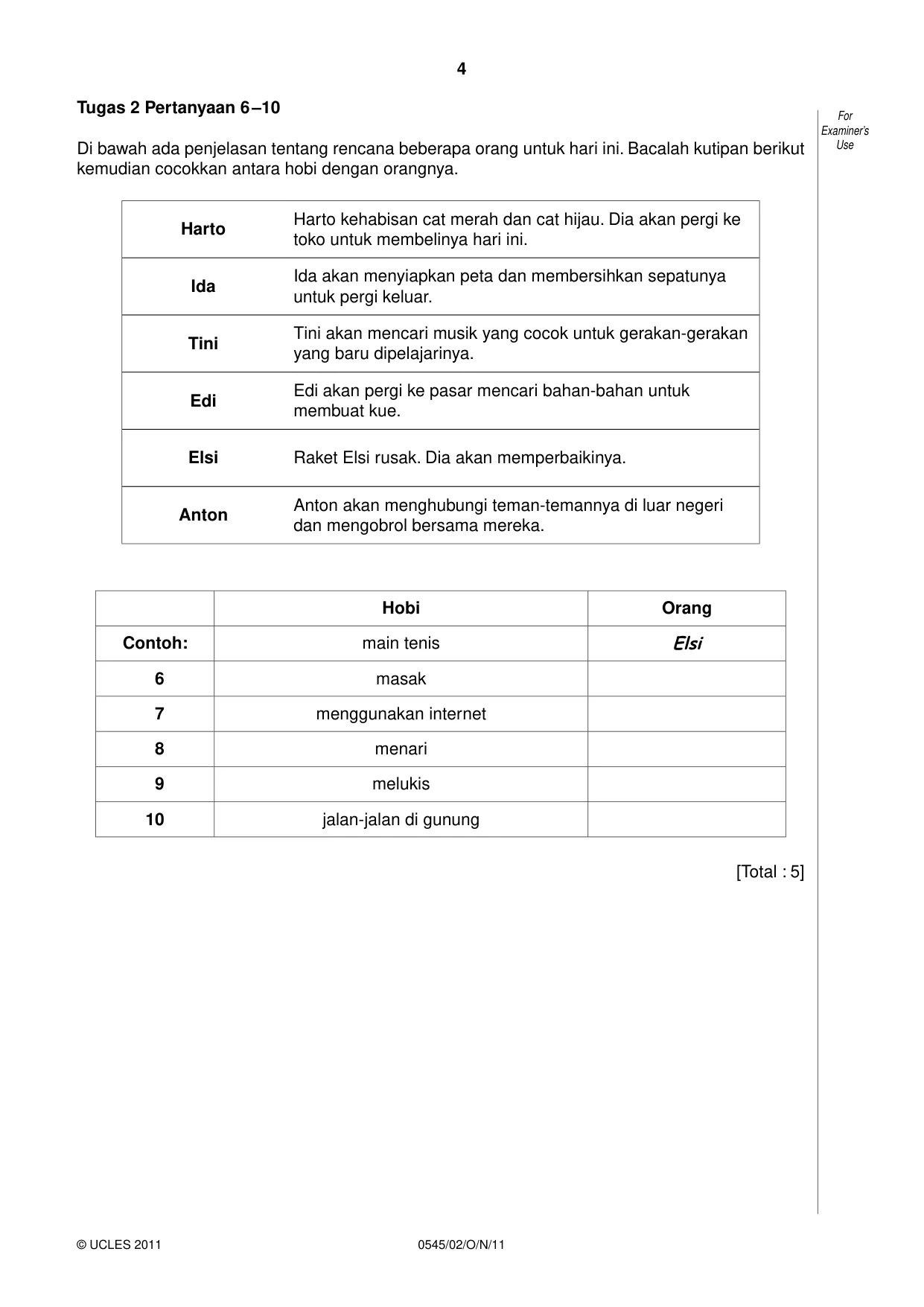 Cambridge IGCSE Indonesian - Foreign Language 0545 2011 Oct/Nov Paper 2 · Variant 1 question paper, page 4 of 16