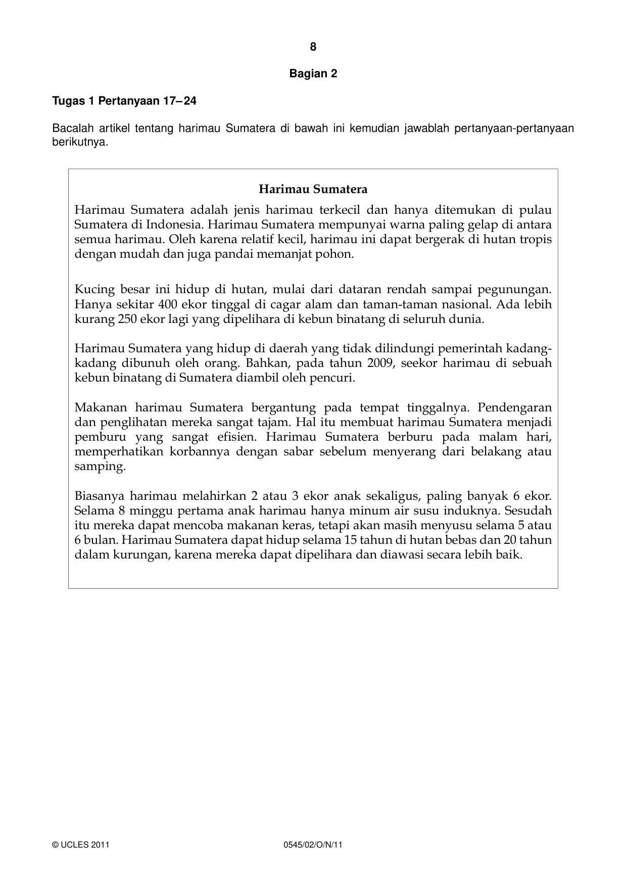 Cambridge IGCSE Indonesian - Foreign Language 0545 2011 Oct/Nov Paper 2 · Variant 1 question paper, page 8 of 16