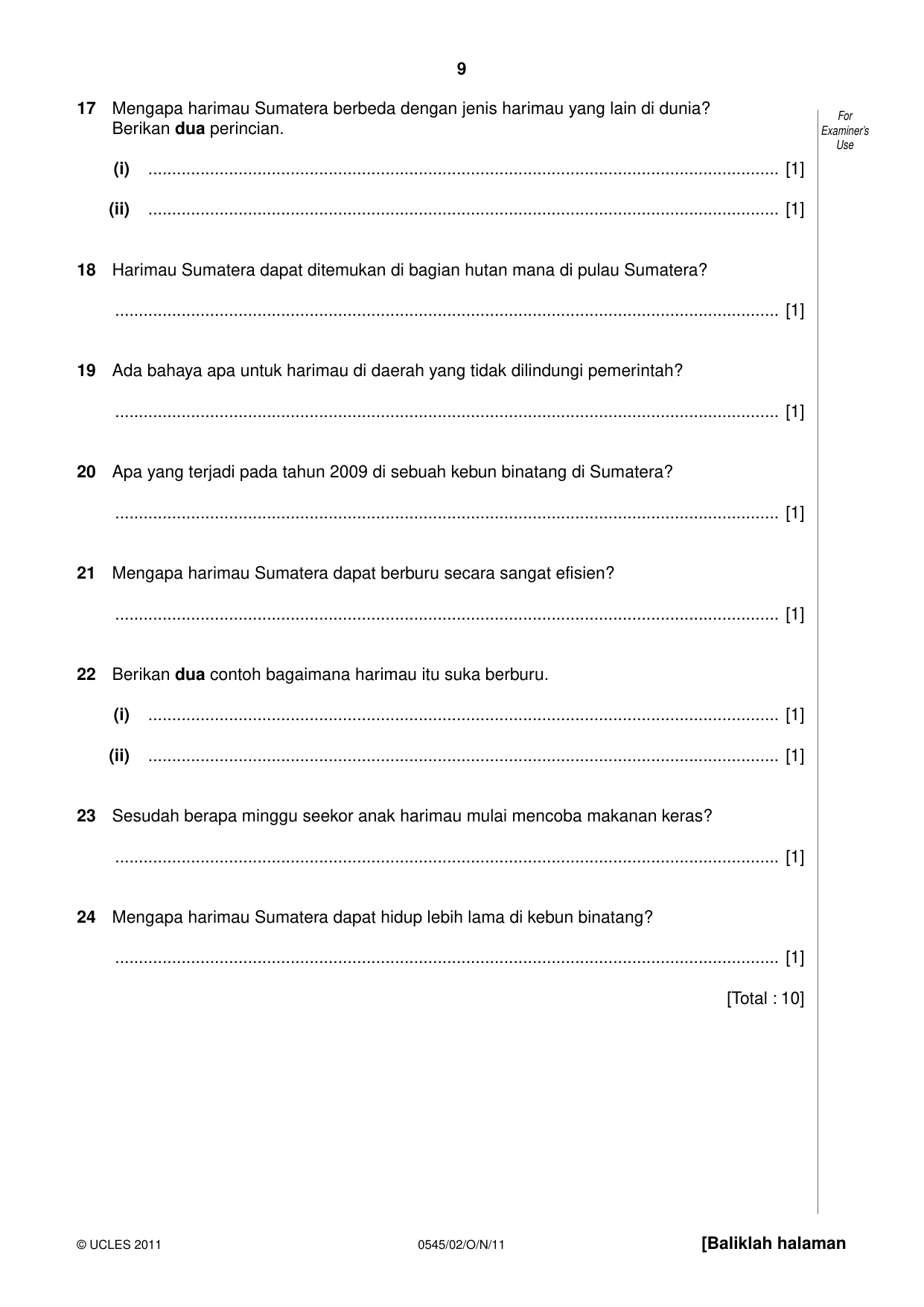 Cambridge IGCSE Indonesian - Foreign Language 0545 2011 Oct/Nov Paper 2 · Variant 1 question paper, page 9 of 16