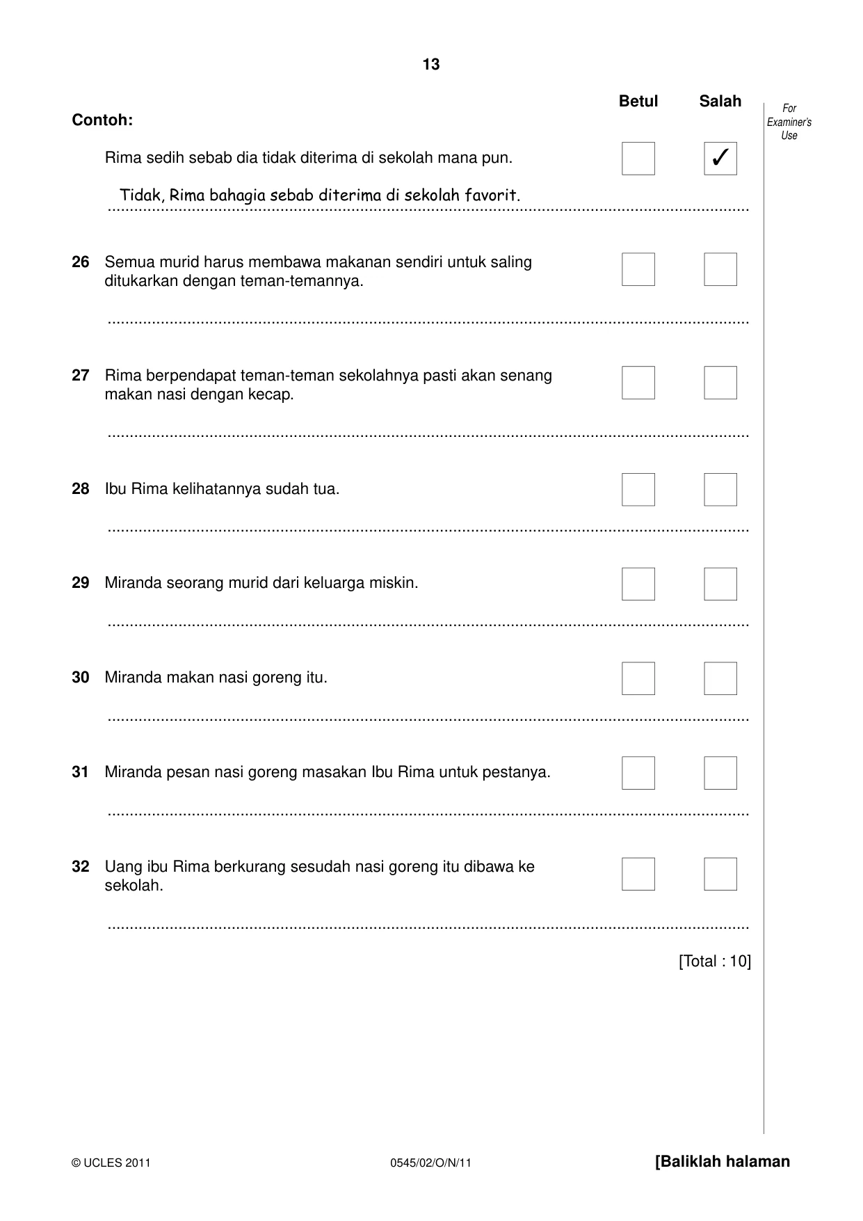 Cambridge IGCSE Indonesian - Foreign Language 0545 2011 Oct/Nov Paper 2 · Variant 1 question paper, page 13 of 16