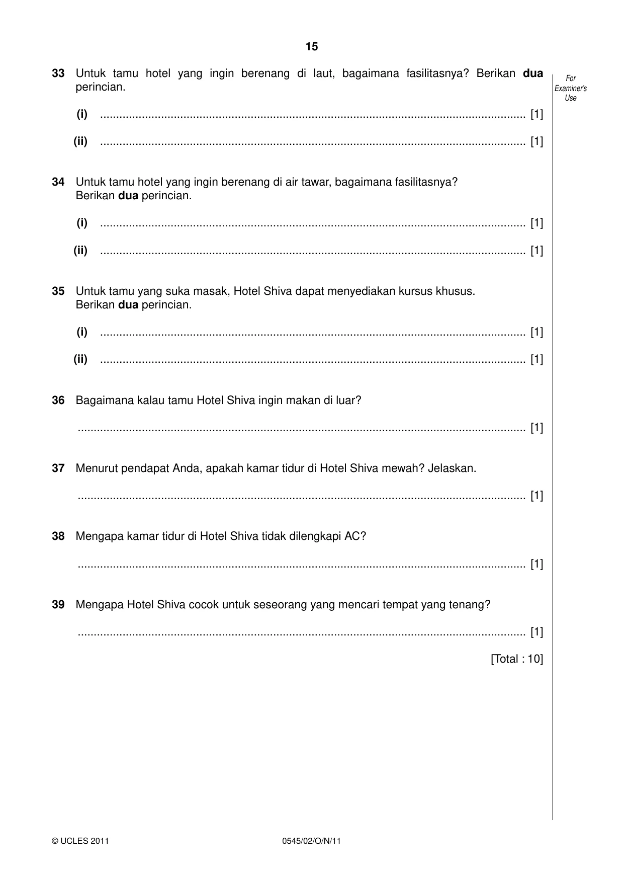 Cambridge IGCSE Indonesian - Foreign Language 0545 2011 Oct/Nov Paper 2 · Variant 1 question paper, page 15 of 16