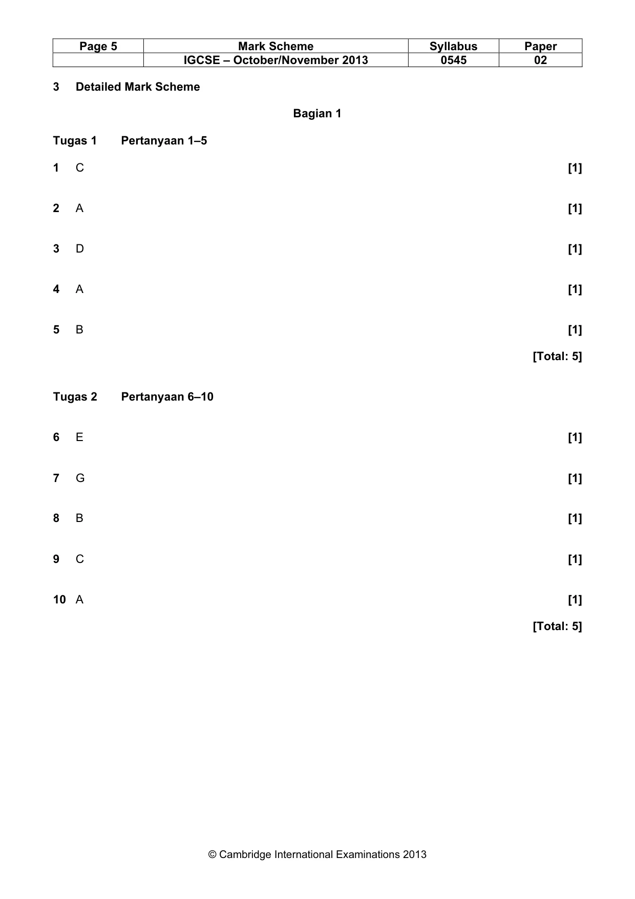 Mark scheme, page 5 of 11