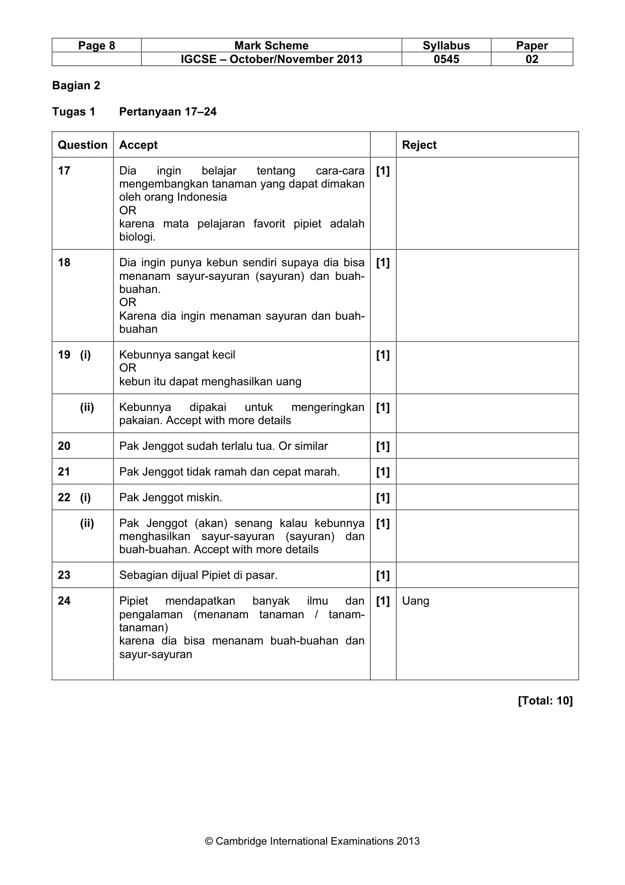 Mark scheme, page 8 of 11
