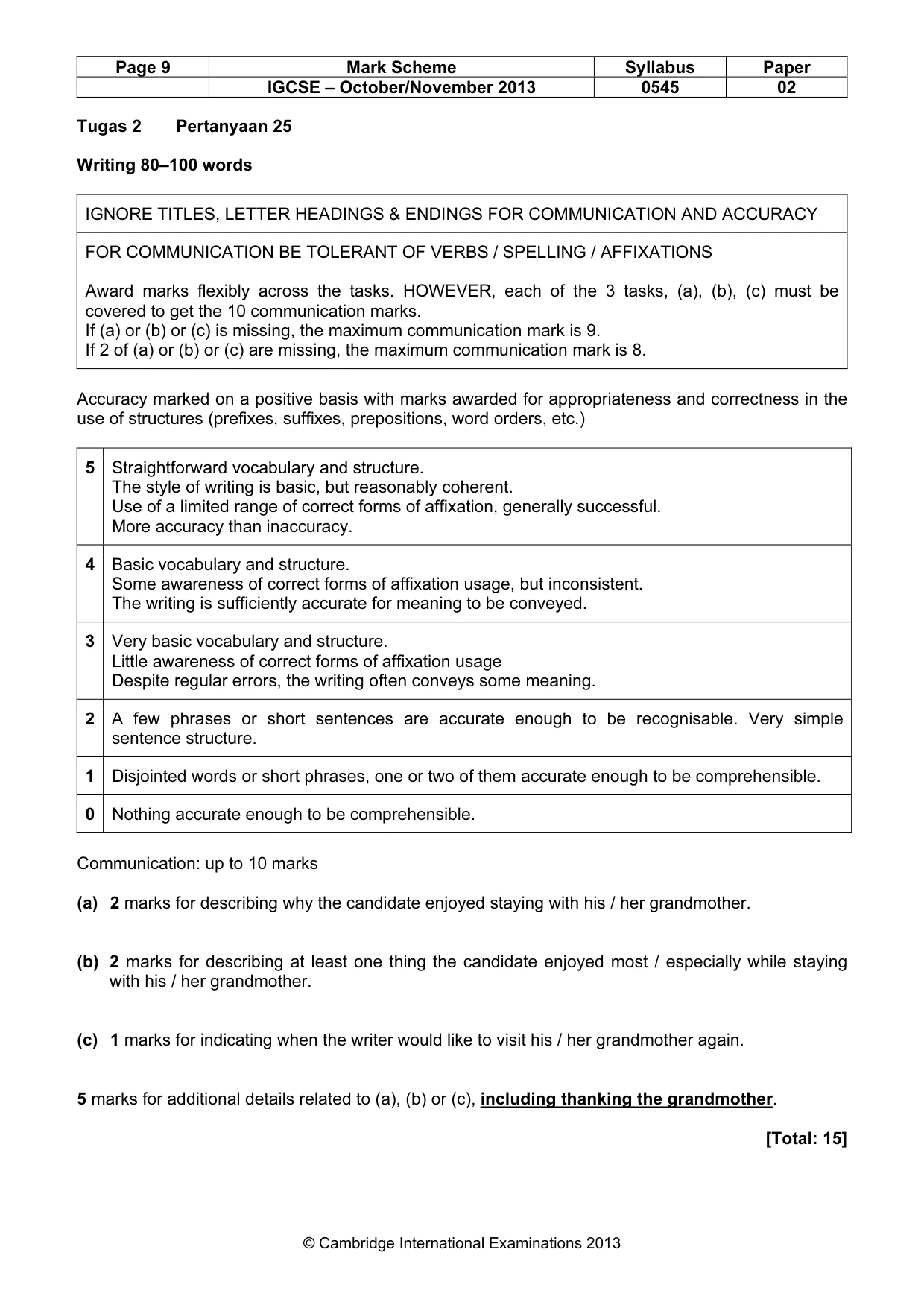 Mark scheme, page 9 of 11