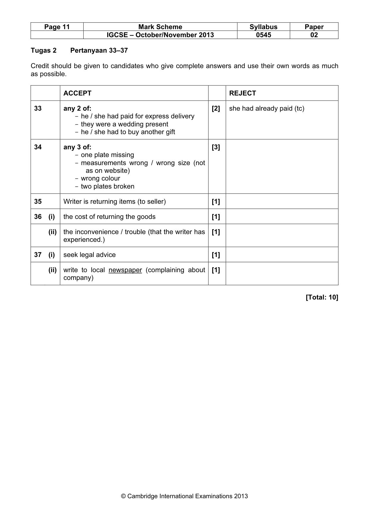 Mark scheme, page 11 of 11
