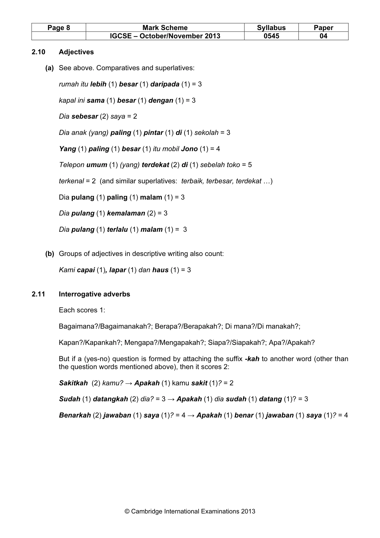 Mark scheme, page 8 of 15