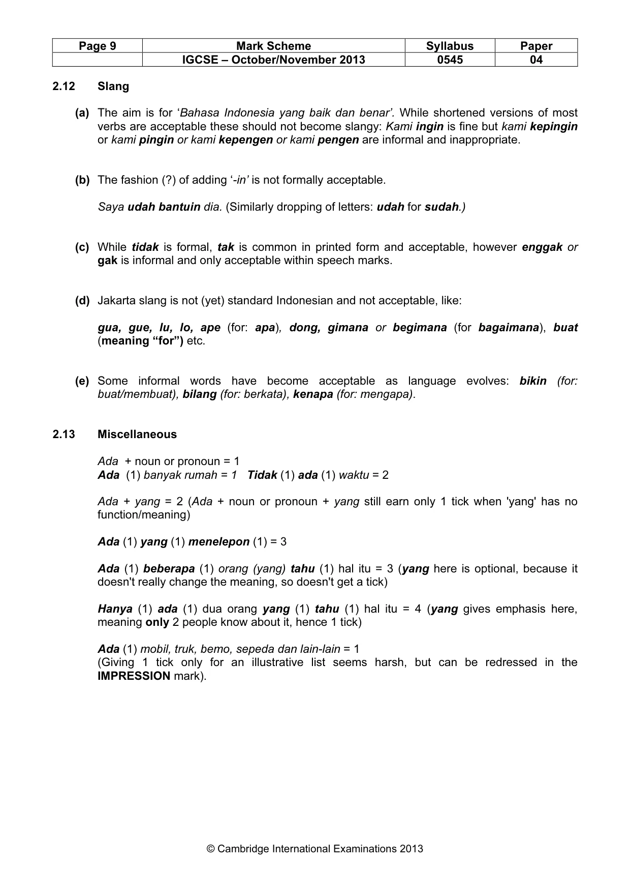 Mark scheme, page 9 of 15