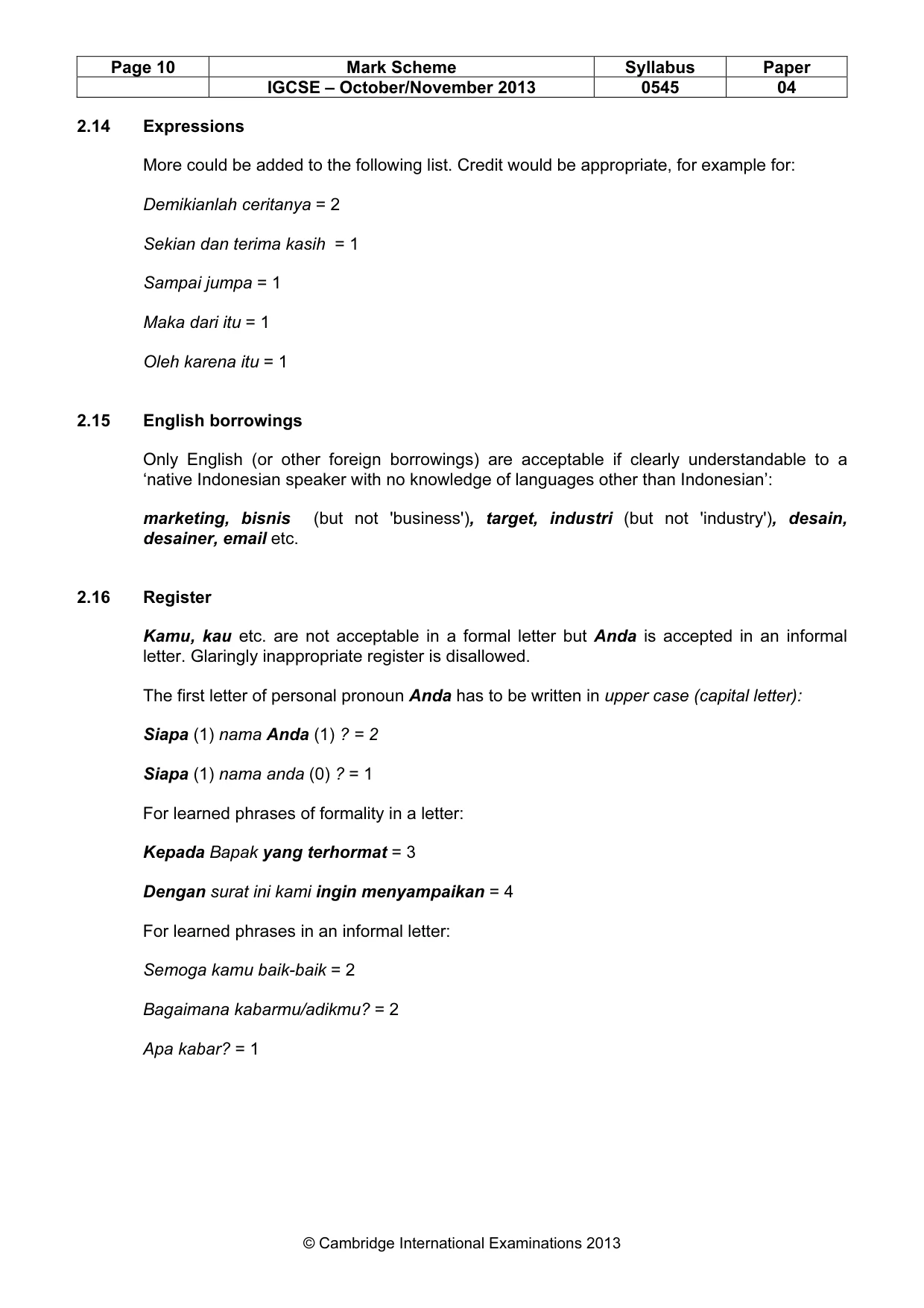 Mark scheme, page 10 of 15