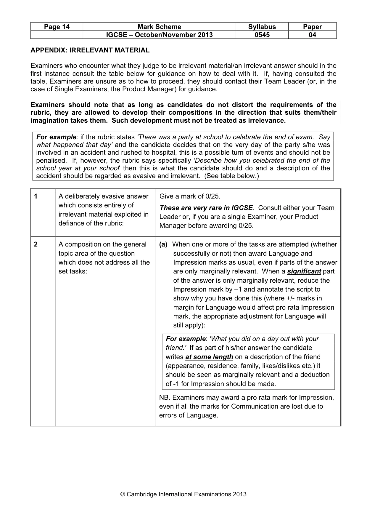 Mark scheme, page 14 of 15