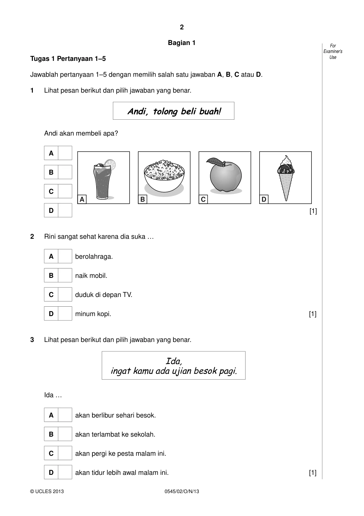 Cambridge IGCSE Indonesian - Foreign Language 0545 2013 Oct/Nov Paper 2 · Variant 1 question paper, page 2 of 16