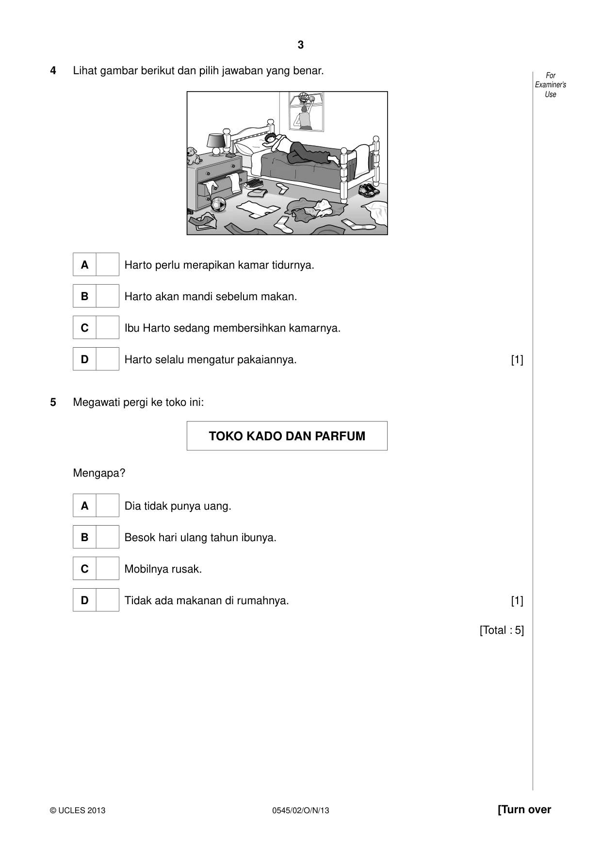 Cambridge IGCSE Indonesian - Foreign Language 0545 2013 Oct/Nov Paper 2 · Variant 1 question paper, page 3 of 16