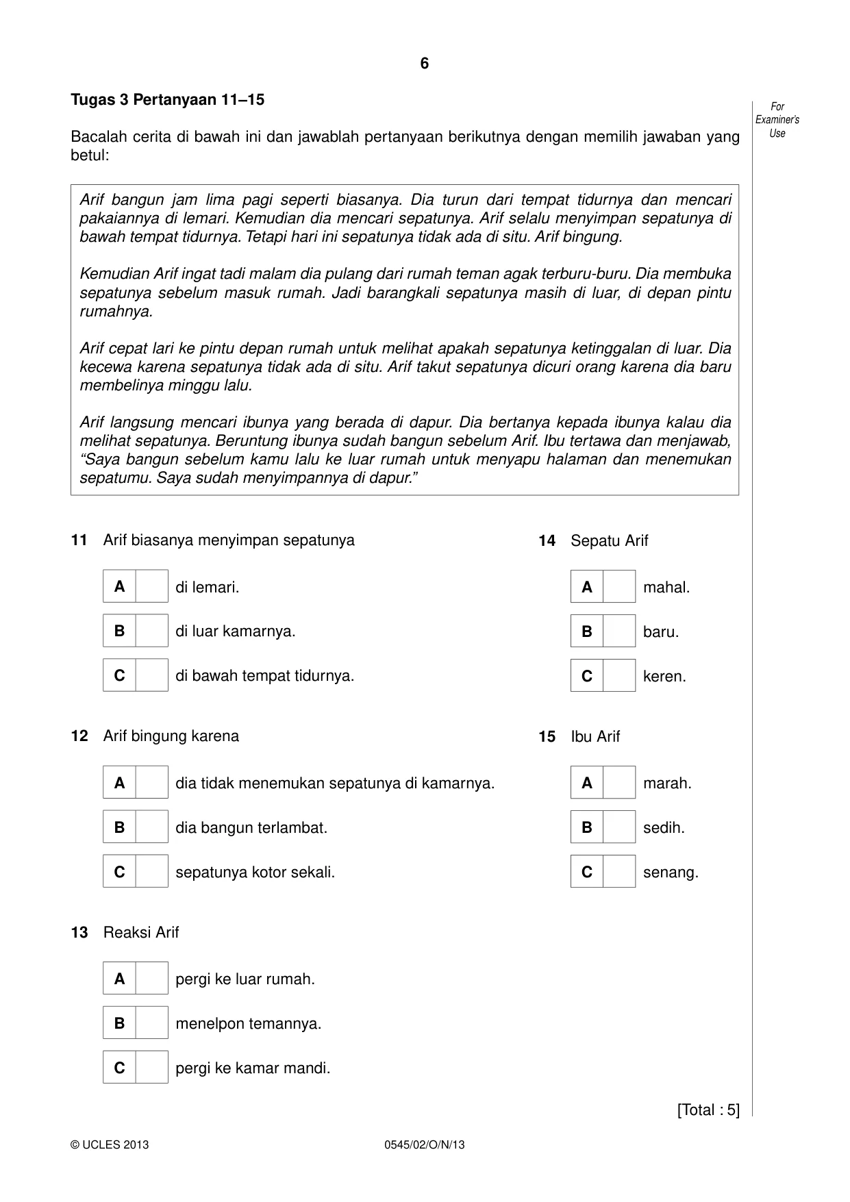 Cambridge IGCSE Indonesian - Foreign Language 0545 2013 Oct/Nov Paper 2 · Variant 1 question paper, page 6 of 16