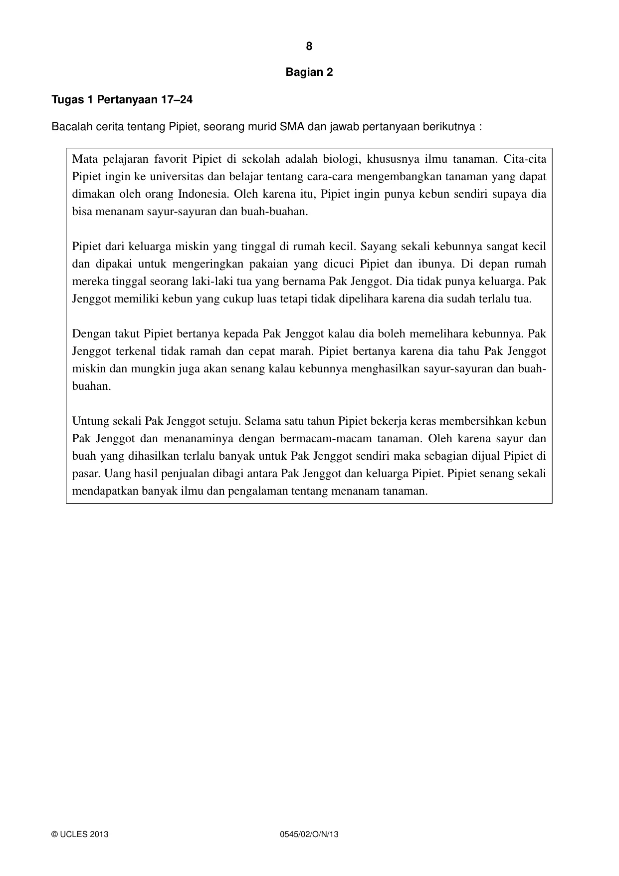 Cambridge IGCSE Indonesian - Foreign Language 0545 2013 Oct/Nov Paper 2 · Variant 1 question paper, page 8 of 16