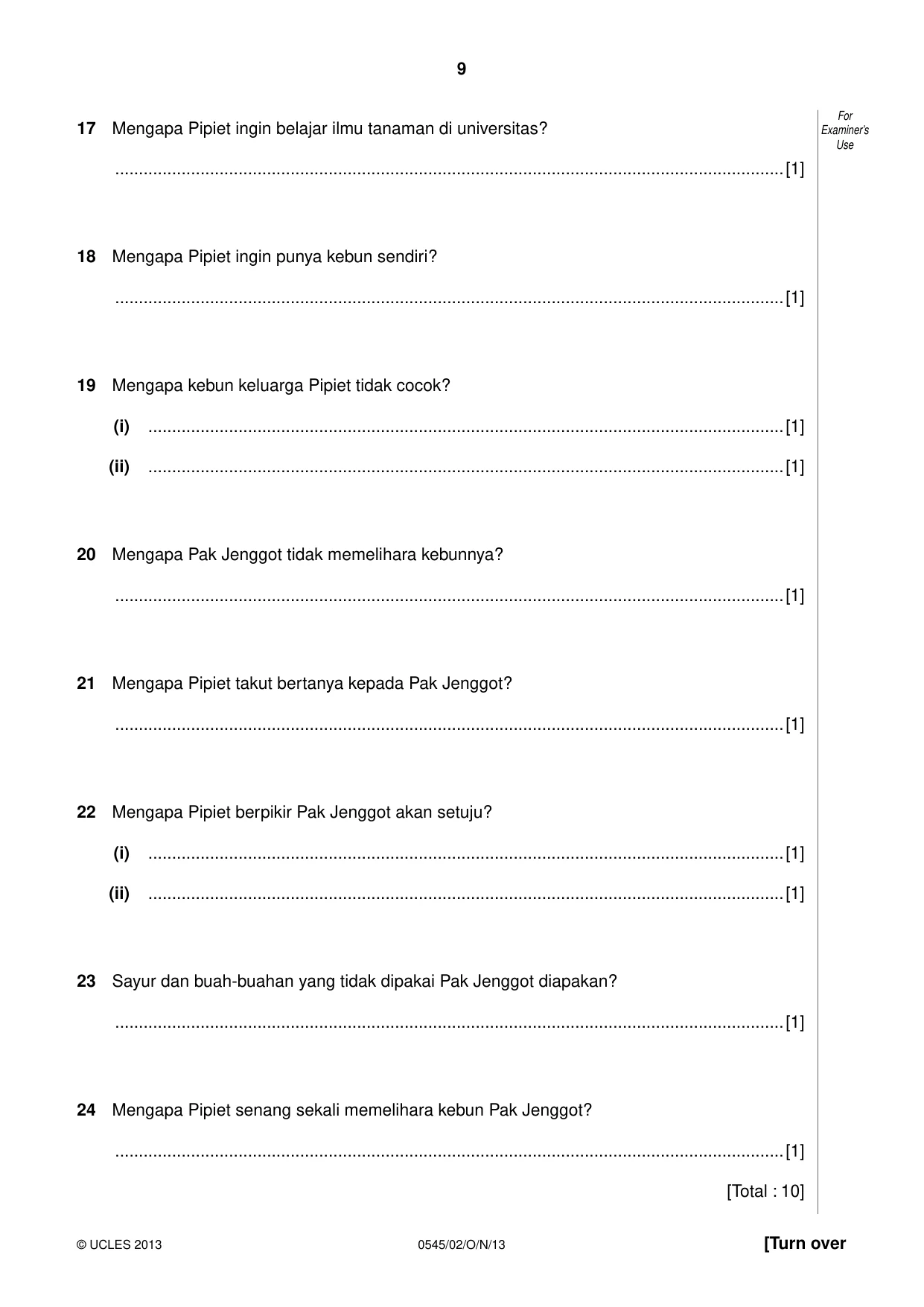 Cambridge IGCSE Indonesian - Foreign Language 0545 2013 Oct/Nov Paper 2 · Variant 1 question paper, page 9 of 16