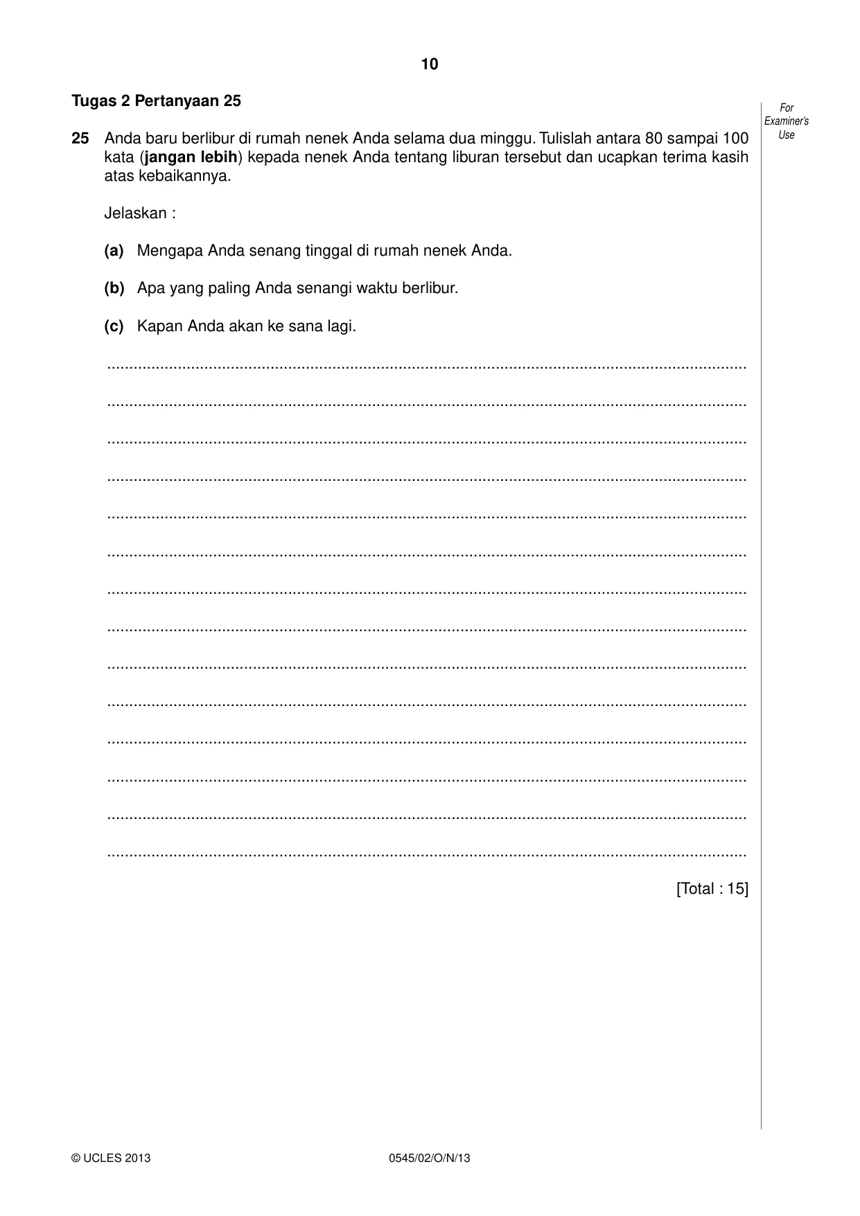 Cambridge IGCSE Indonesian - Foreign Language 0545 2013 Oct/Nov Paper 2 · Variant 1 question paper, page 10 of 16