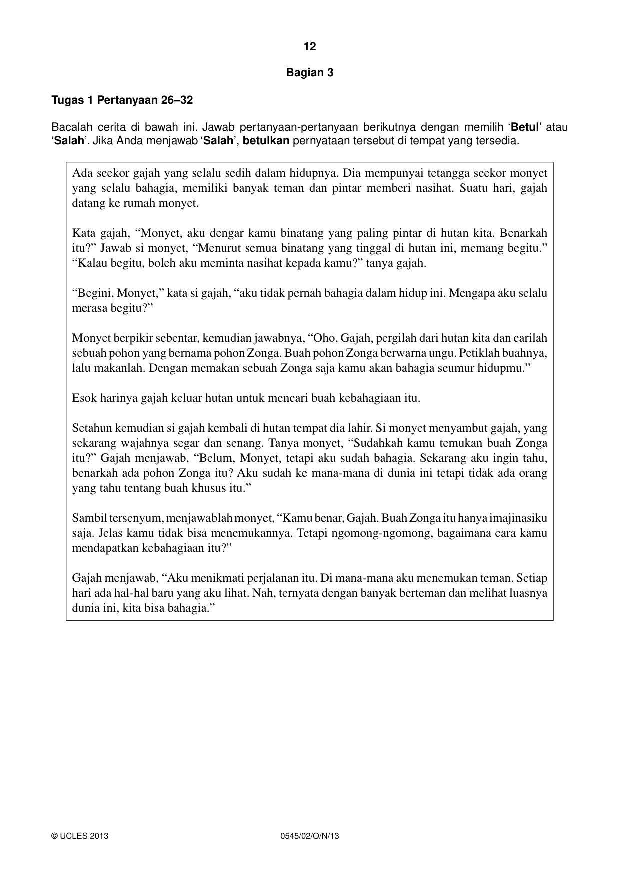 Cambridge IGCSE Indonesian - Foreign Language 0545 2013 Oct/Nov Paper 2 · Variant 1 question paper, page 12 of 16