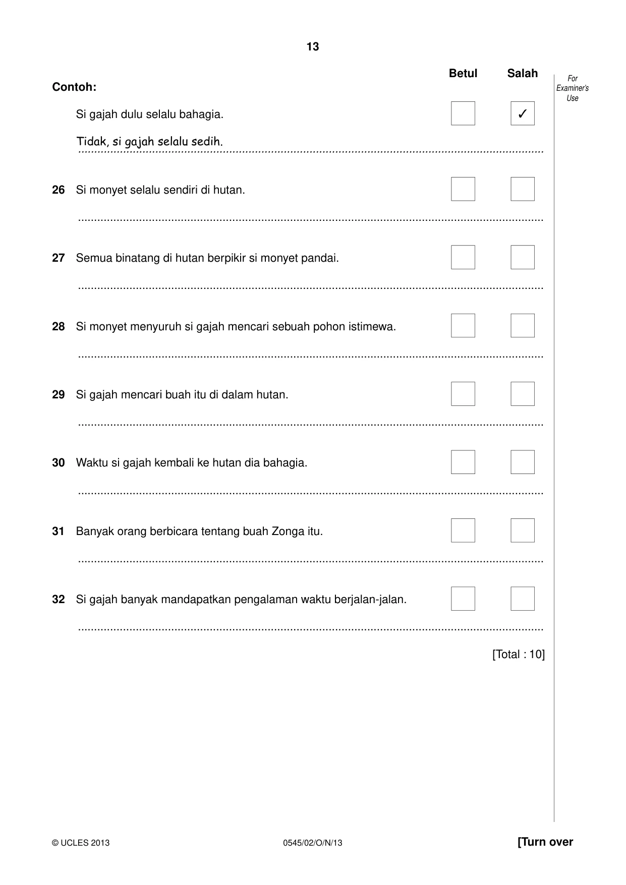 Cambridge IGCSE Indonesian - Foreign Language 0545 2013 Oct/Nov Paper 2 · Variant 1 question paper, page 13 of 16