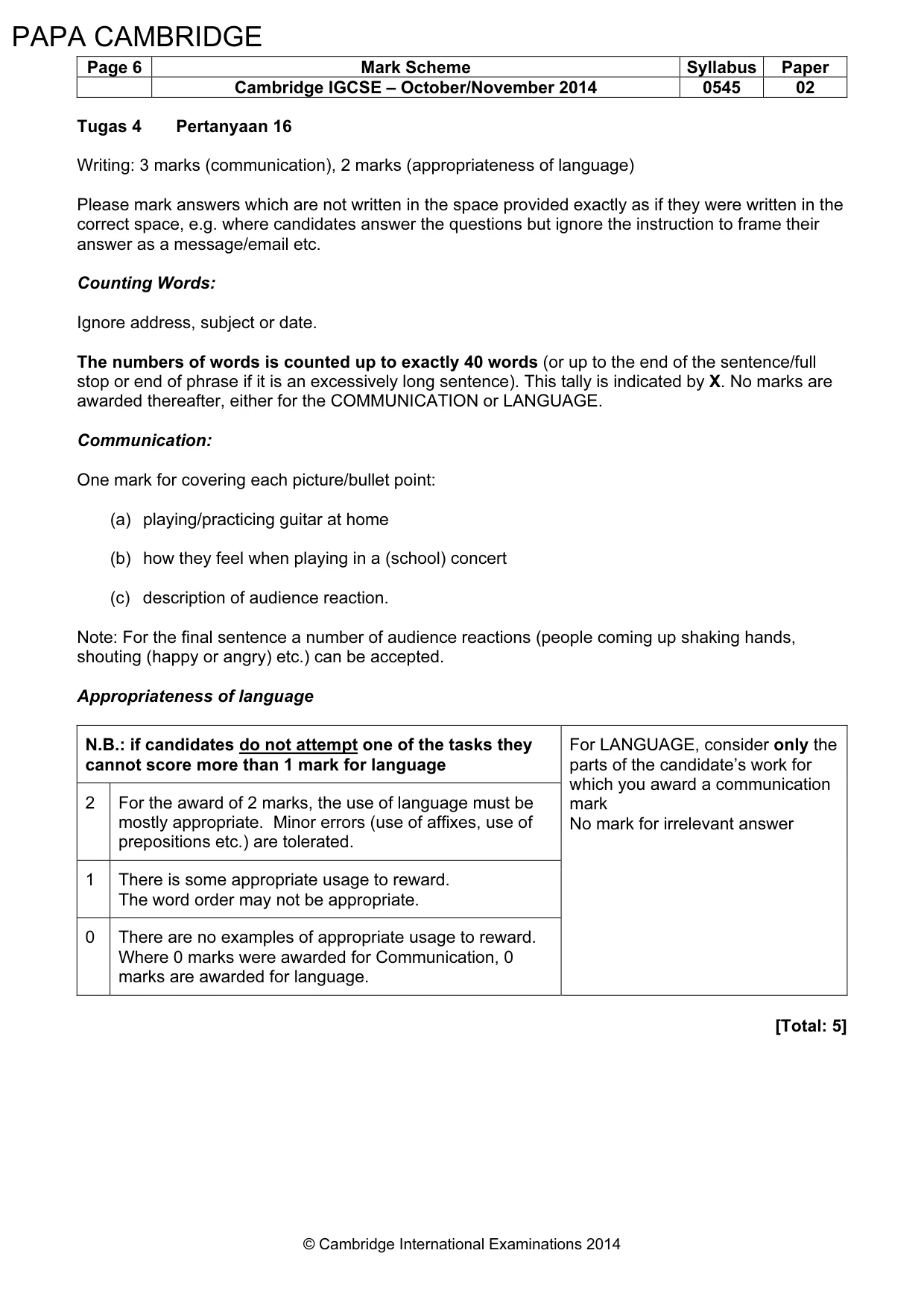 Mark scheme, page 6 of 11