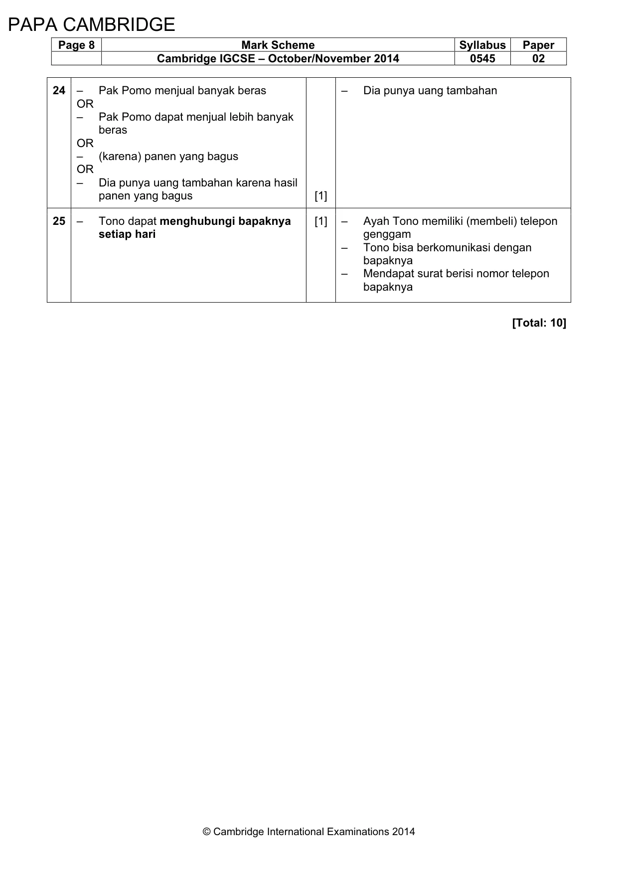 Mark scheme, page 8 of 11