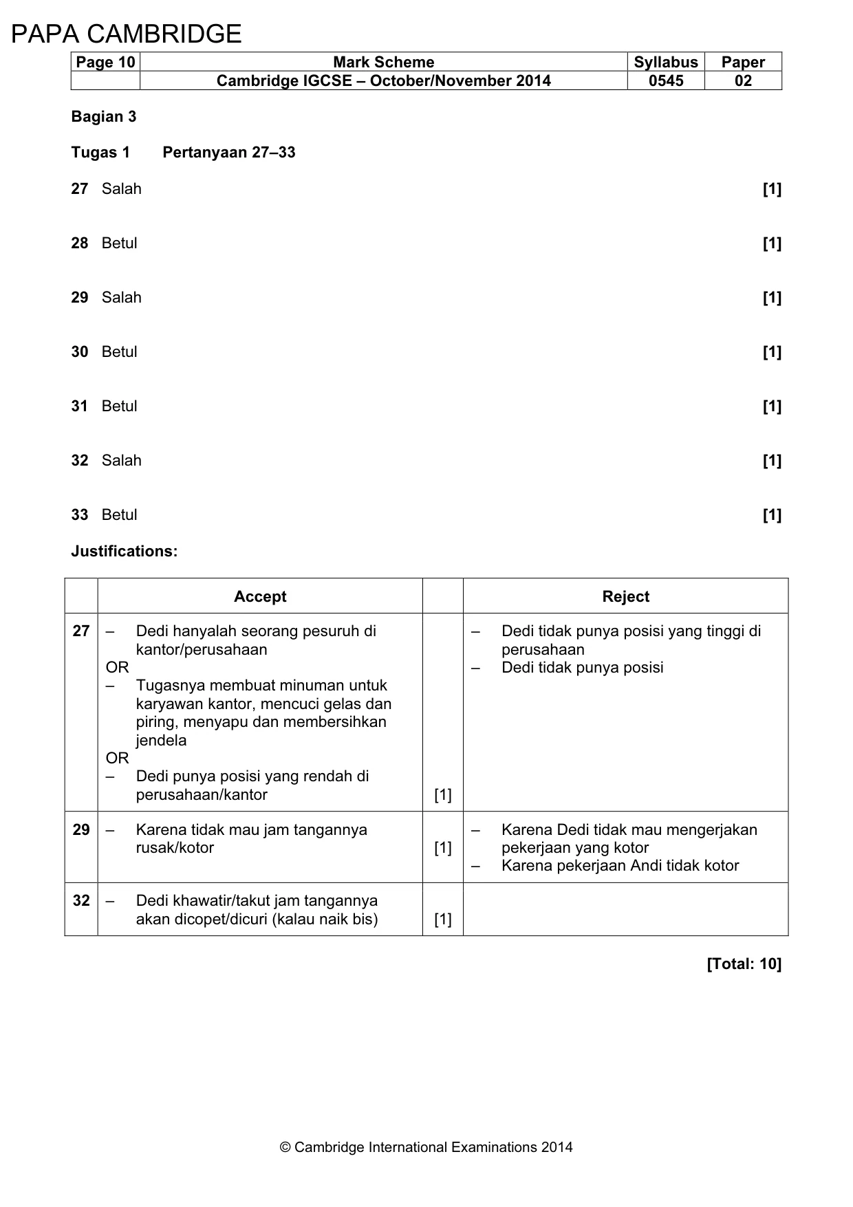 Mark scheme, page 10 of 11
