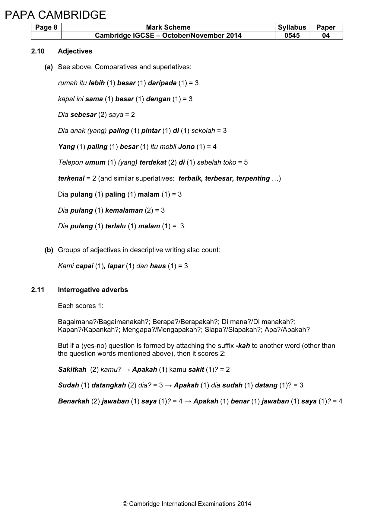Mark scheme, page 8 of 15