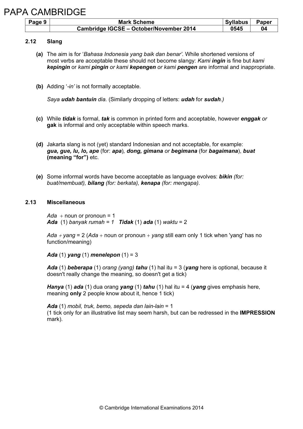 Mark scheme, page 9 of 15