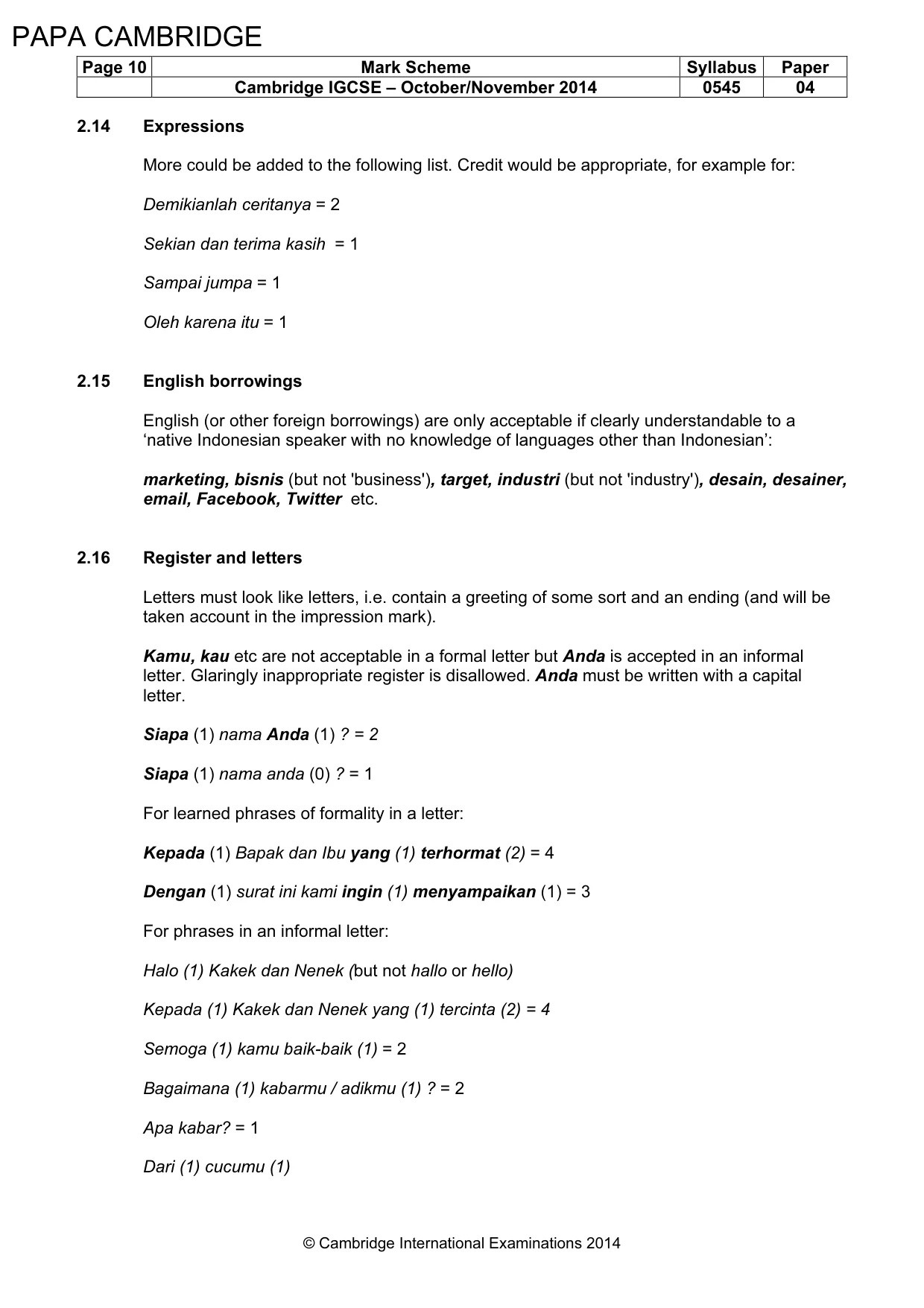 Mark scheme, page 10 of 15
