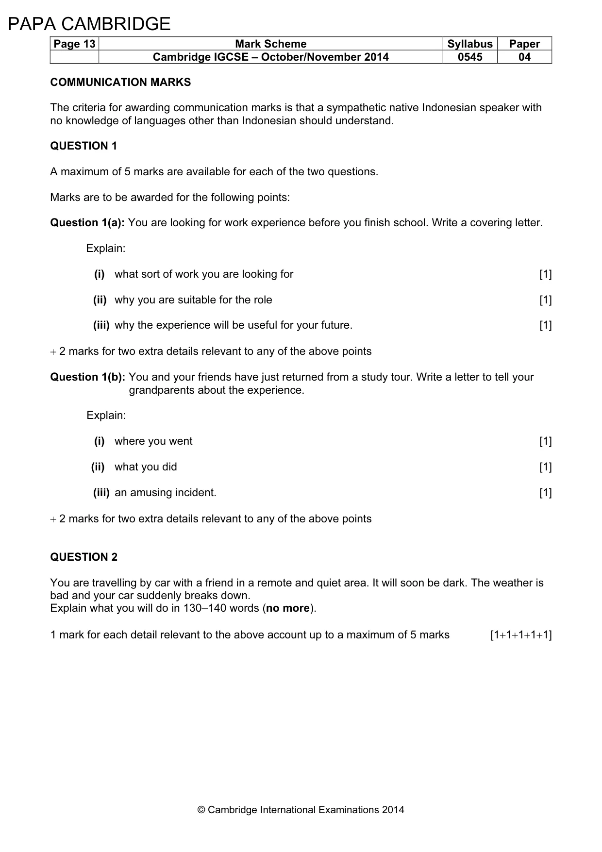 Mark scheme, page 13 of 15