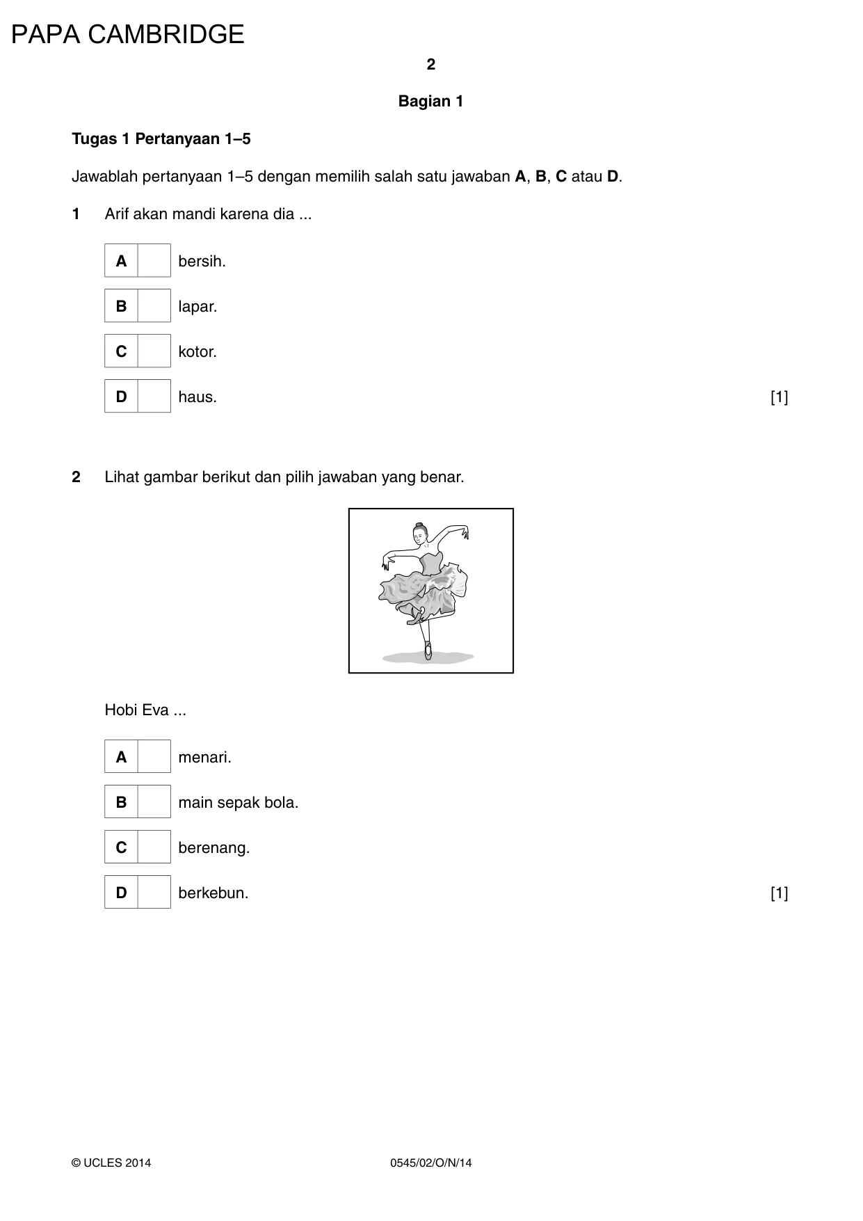 Cambridge IGCSE Indonesian - Foreign Language 0545 2014 Oct/Nov Paper 2 · Variant 1 question paper, page 2 of 16