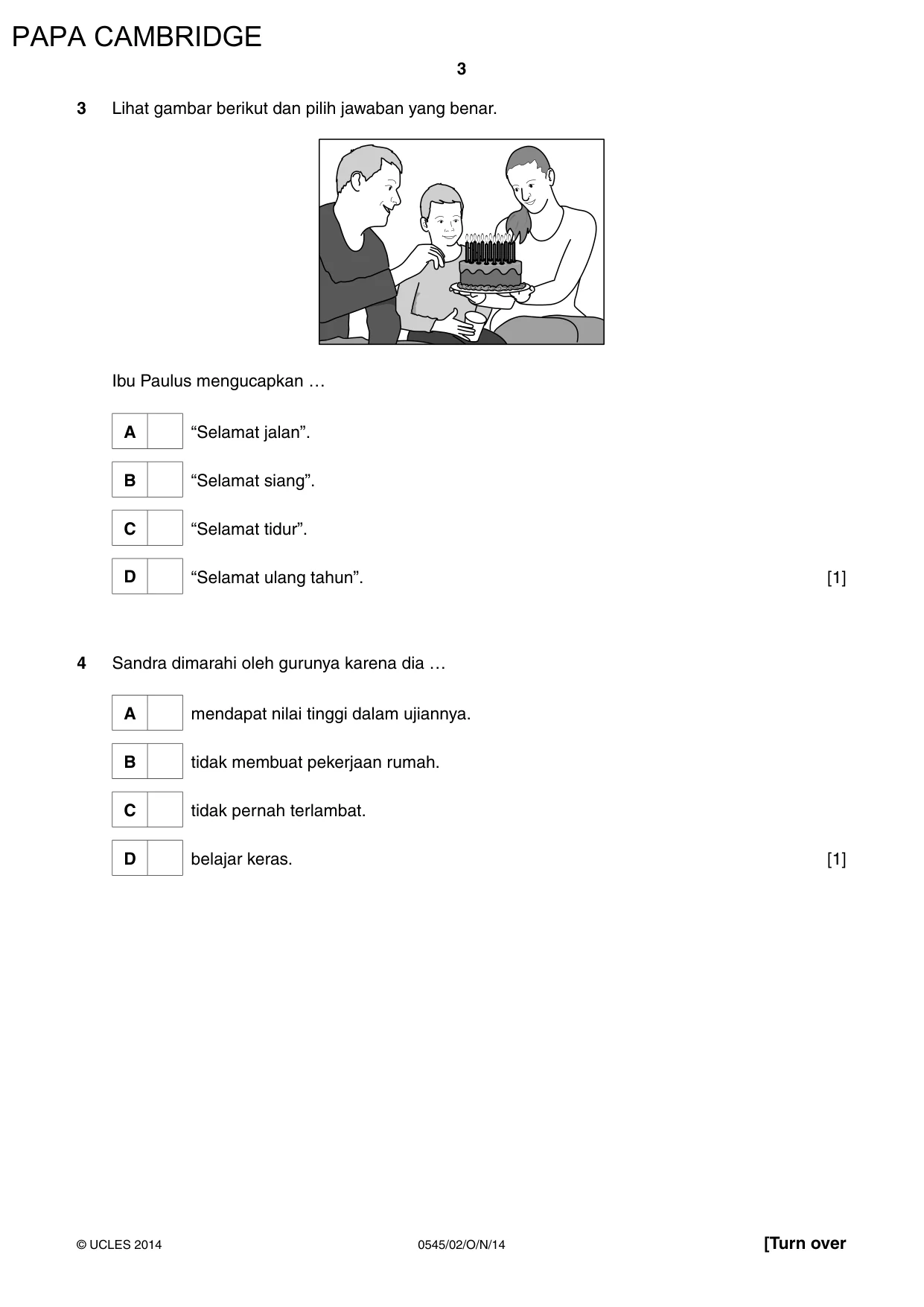 Cambridge IGCSE Indonesian - Foreign Language 0545 2014 Oct/Nov Paper 2 · Variant 1 question paper, page 3 of 16