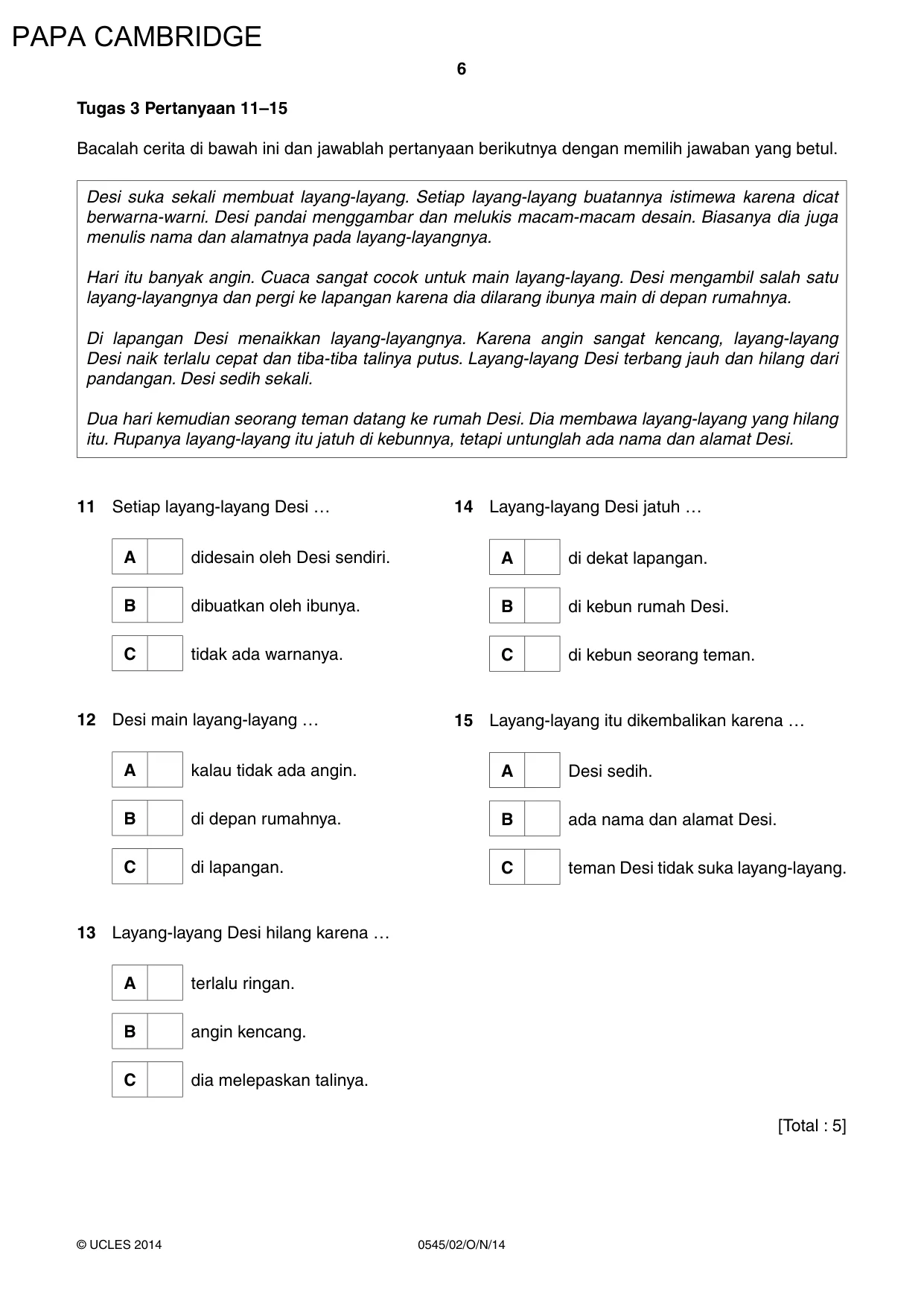 Cambridge IGCSE Indonesian - Foreign Language 0545 2014 Oct/Nov Paper 2 · Variant 1 question paper, page 6 of 16