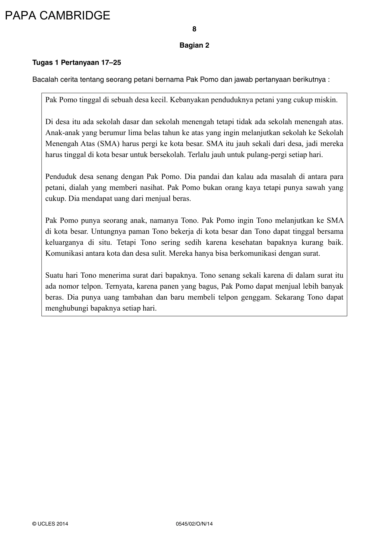 Cambridge IGCSE Indonesian - Foreign Language 0545 2014 Oct/Nov Paper 2 · Variant 1 question paper, page 8 of 16
