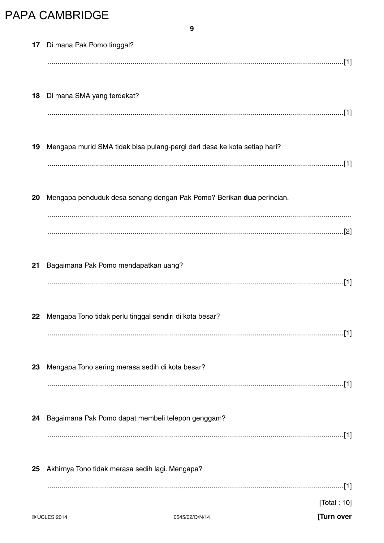 Cambridge IGCSE Indonesian - Foreign Language 0545 2014 Oct/Nov Paper 2 · Variant 1 question paper, page 9 of 16