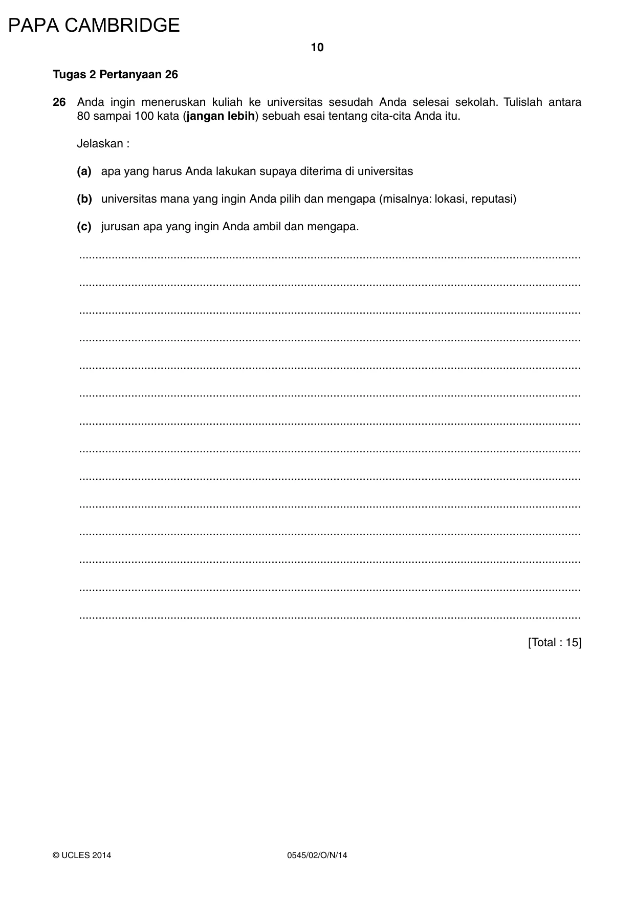Cambridge IGCSE Indonesian - Foreign Language 0545 2014 Oct/Nov Paper 2 · Variant 1 question paper, page 10 of 16