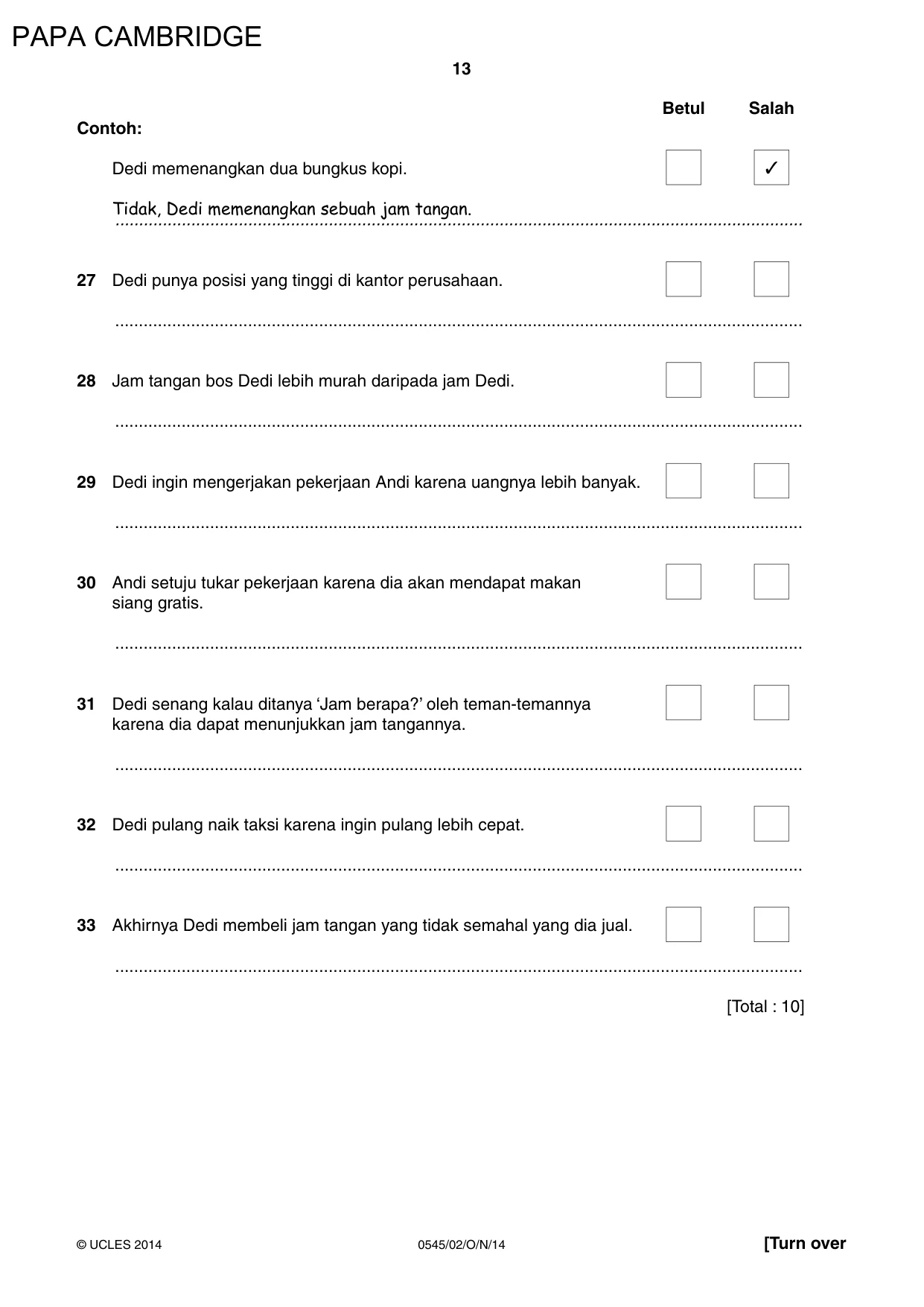 Cambridge IGCSE Indonesian - Foreign Language 0545 2014 Oct/Nov Paper 2 · Variant 1 question paper, page 13 of 16