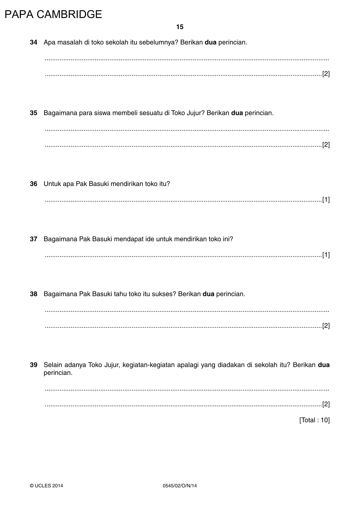 Cambridge IGCSE Indonesian - Foreign Language 0545 2014 Oct/Nov Paper 2 · Variant 1 question paper, page 15 of 16
