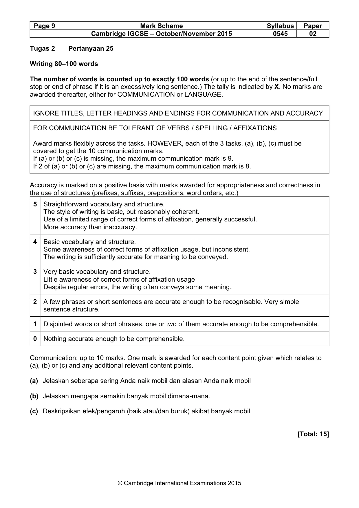 Mark scheme, page 9 of 11