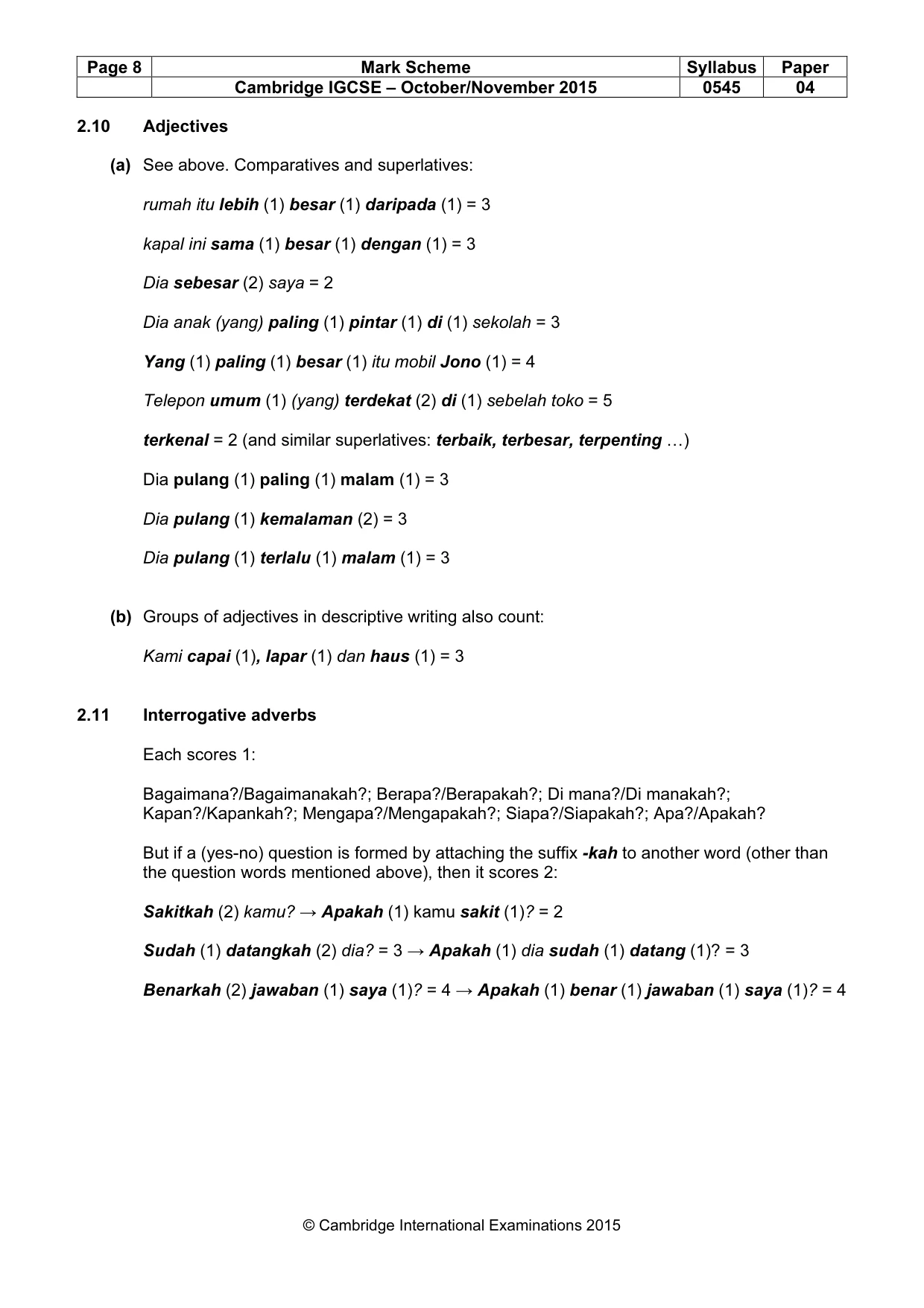 Mark scheme, page 8 of 15