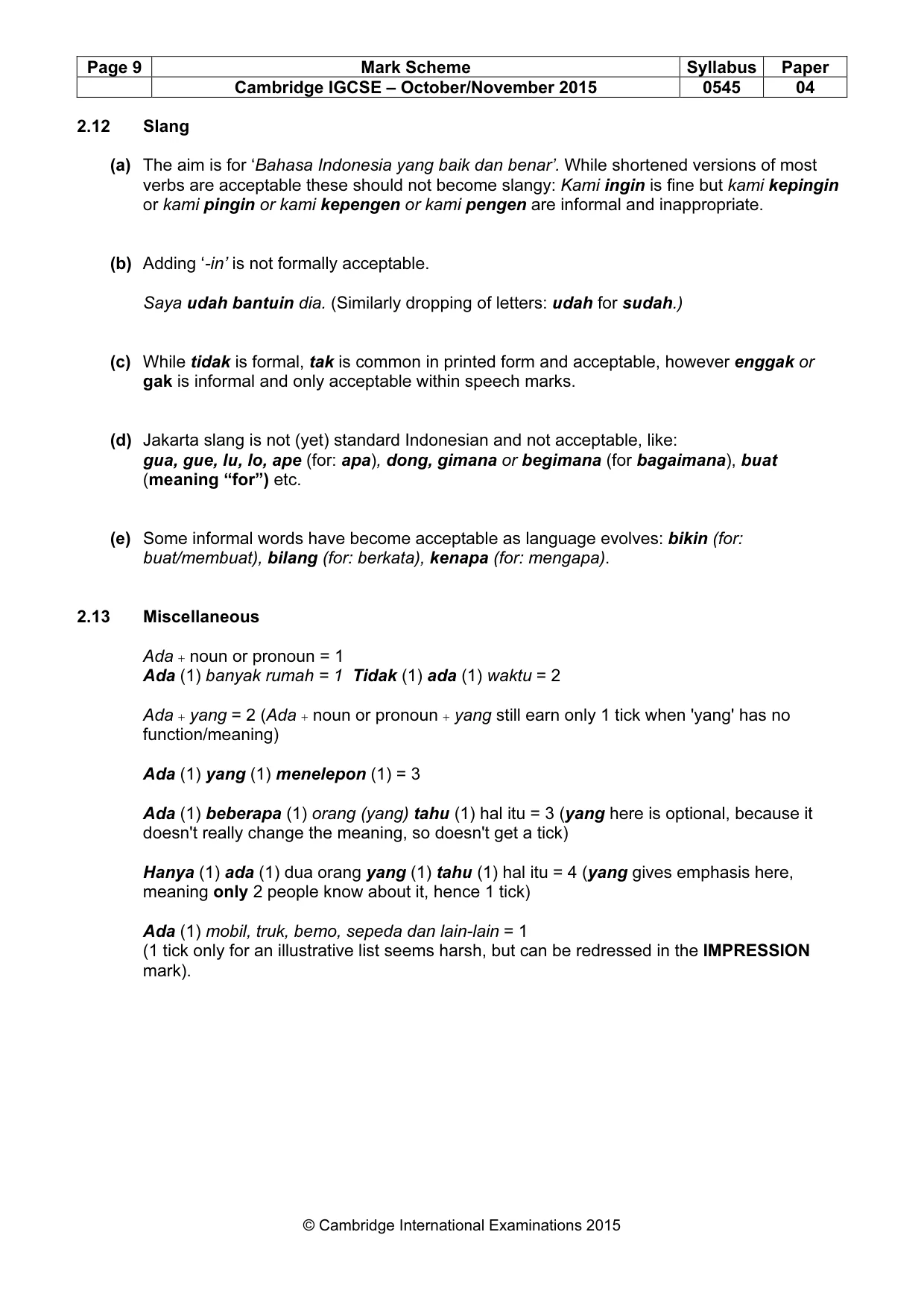 Mark scheme, page 9 of 15