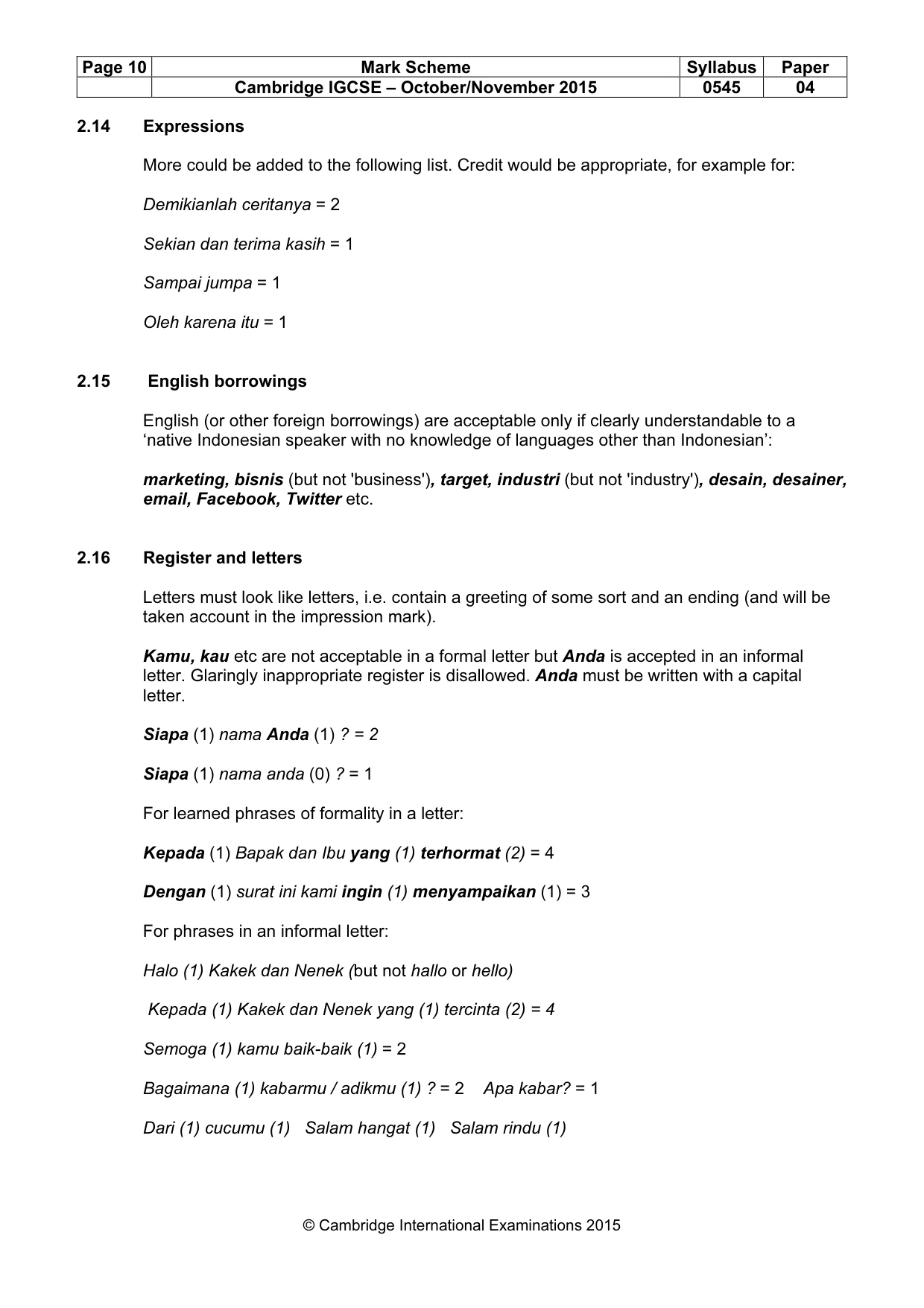 Mark scheme, page 10 of 15