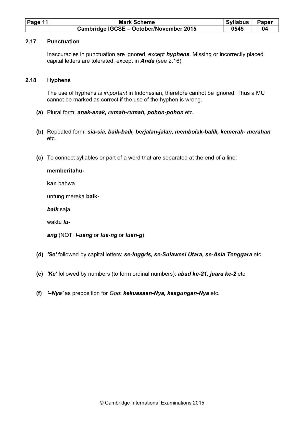 Mark scheme, page 11 of 15