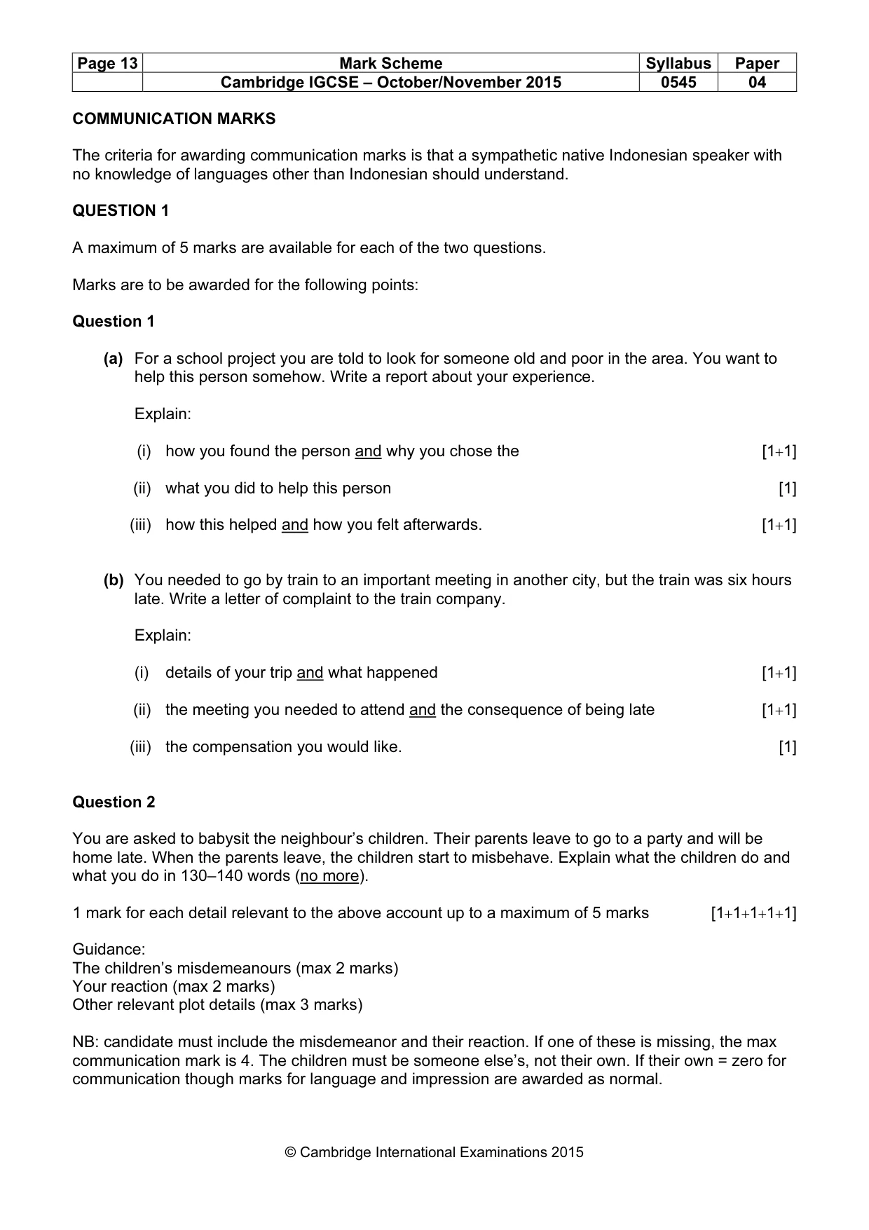 Mark scheme, page 13 of 15