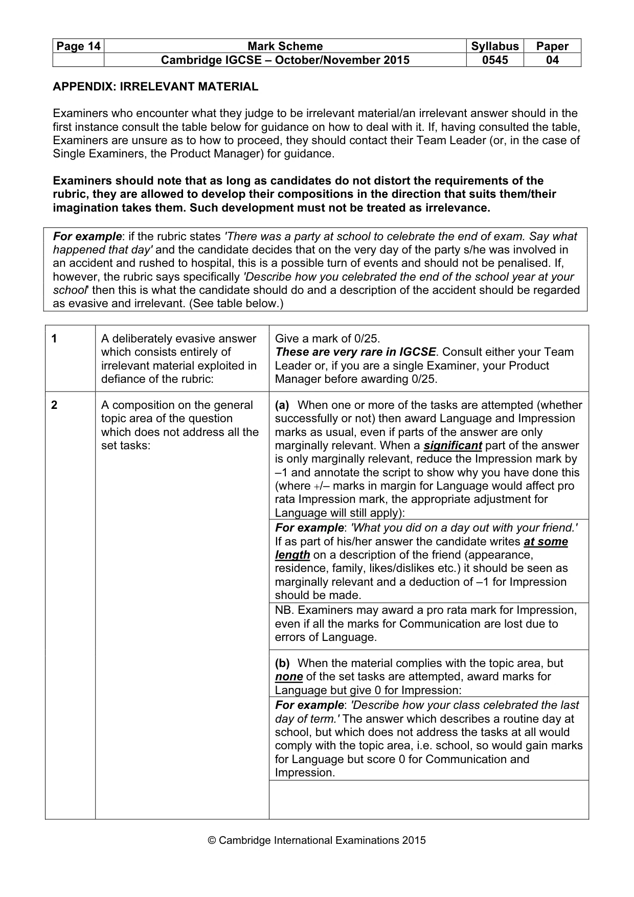 Mark scheme, page 14 of 15