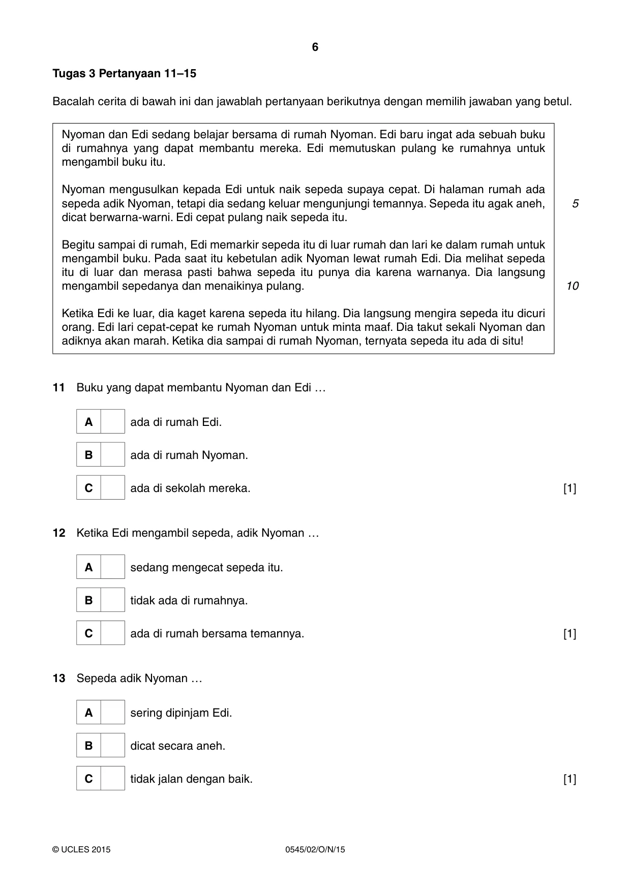 Cambridge IGCSE Indonesian - Foreign Language 0545 2015 Oct/Nov Paper 2 · Variant 1 question paper, page 6 of 20