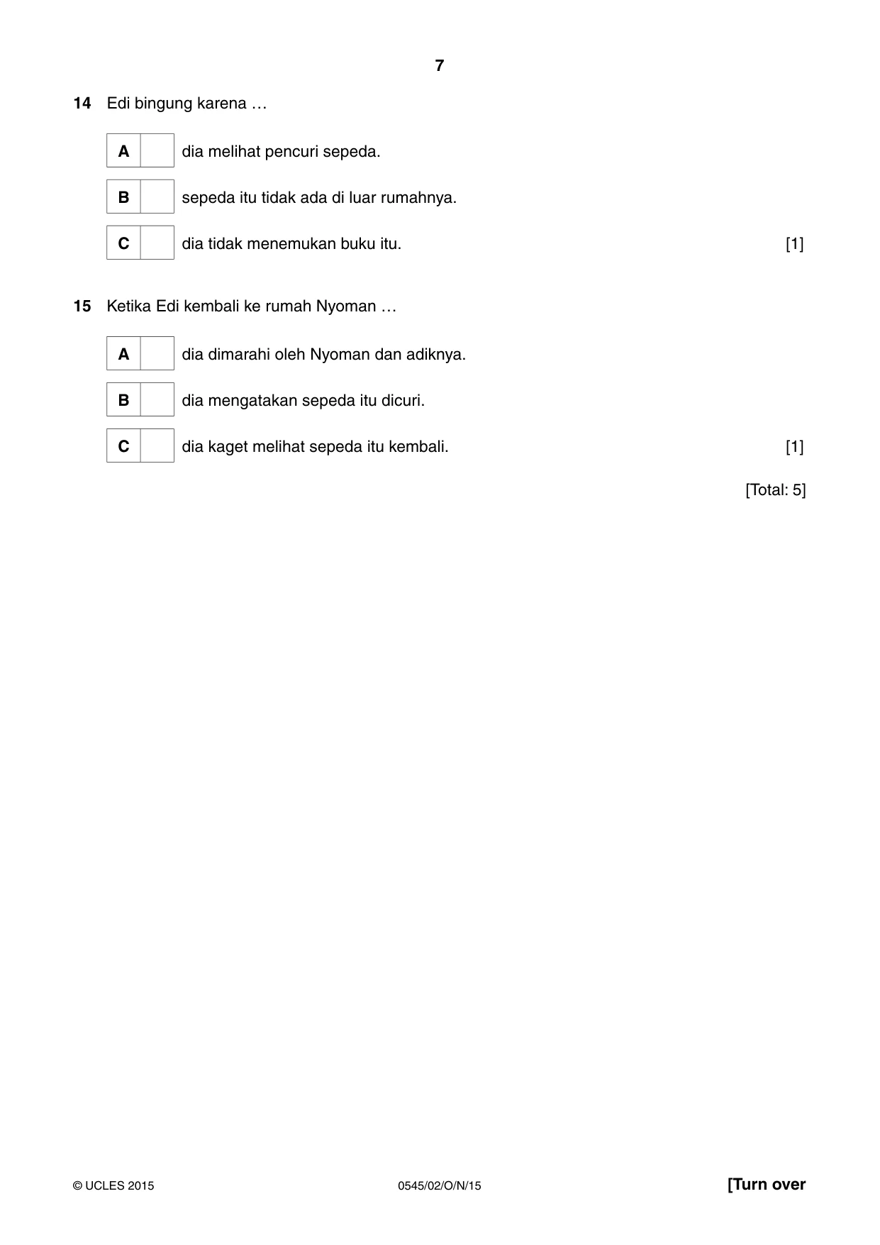 Cambridge IGCSE Indonesian - Foreign Language 0545 2015 Oct/Nov Paper 2 · Variant 1 question paper, page 7 of 20