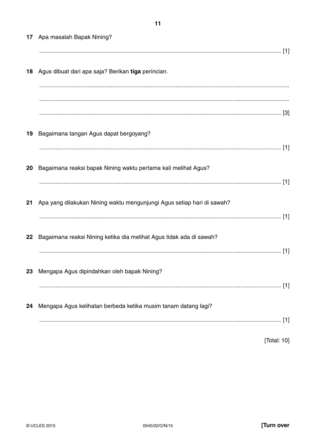 Cambridge IGCSE Indonesian - Foreign Language 0545 2015 Oct/Nov Paper 2 · Variant 1 question paper, page 11 of 20