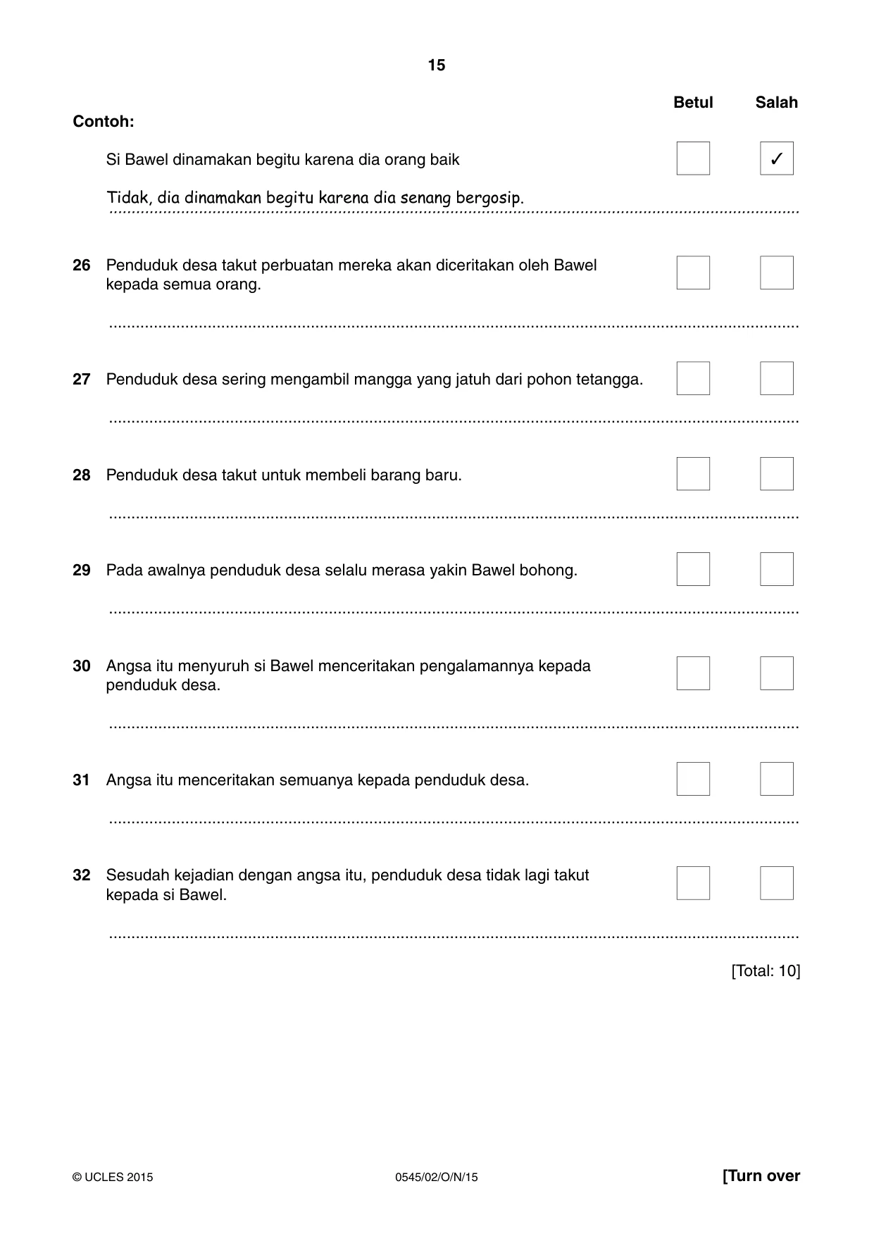Cambridge IGCSE Indonesian - Foreign Language 0545 2015 Oct/Nov Paper 2 · Variant 1 question paper, page 15 of 20