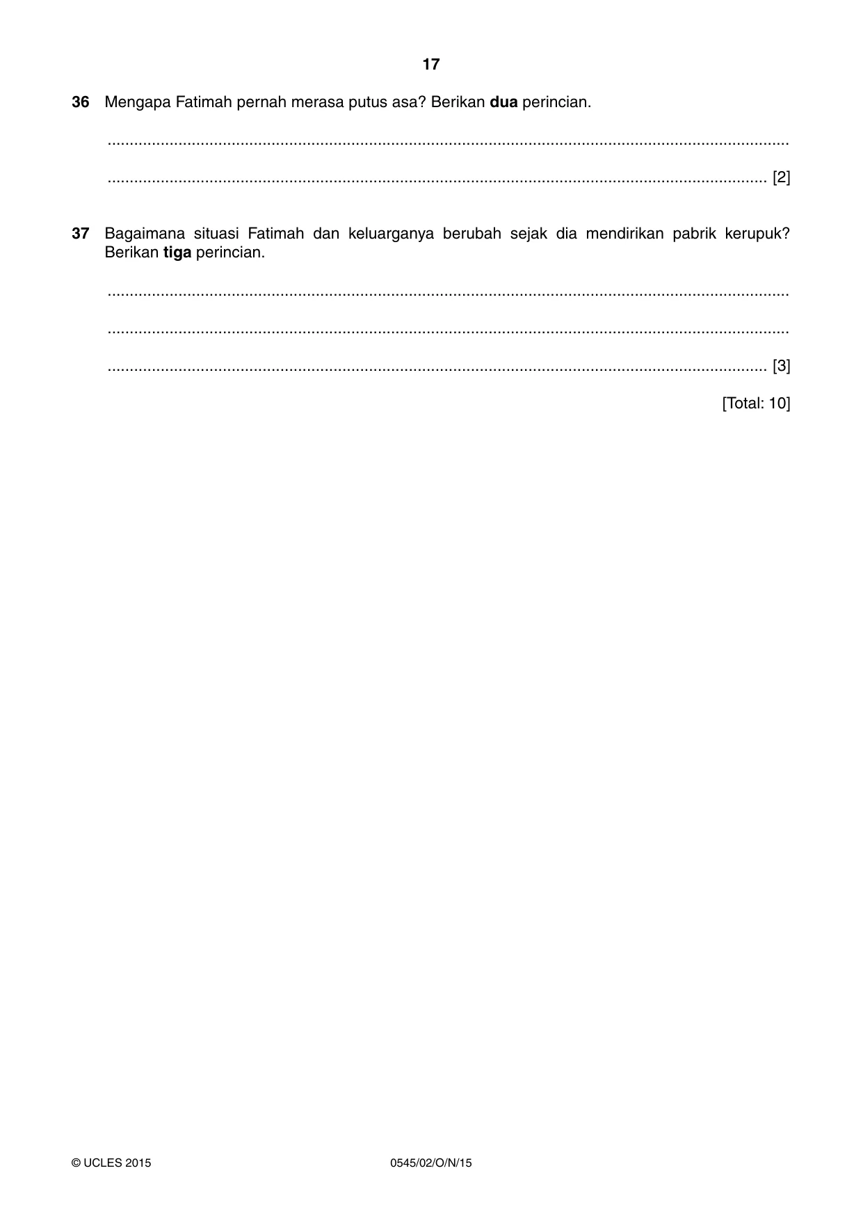 Cambridge IGCSE Indonesian - Foreign Language 0545 2015 Oct/Nov Paper 2 · Variant 1 question paper, page 17 of 20
